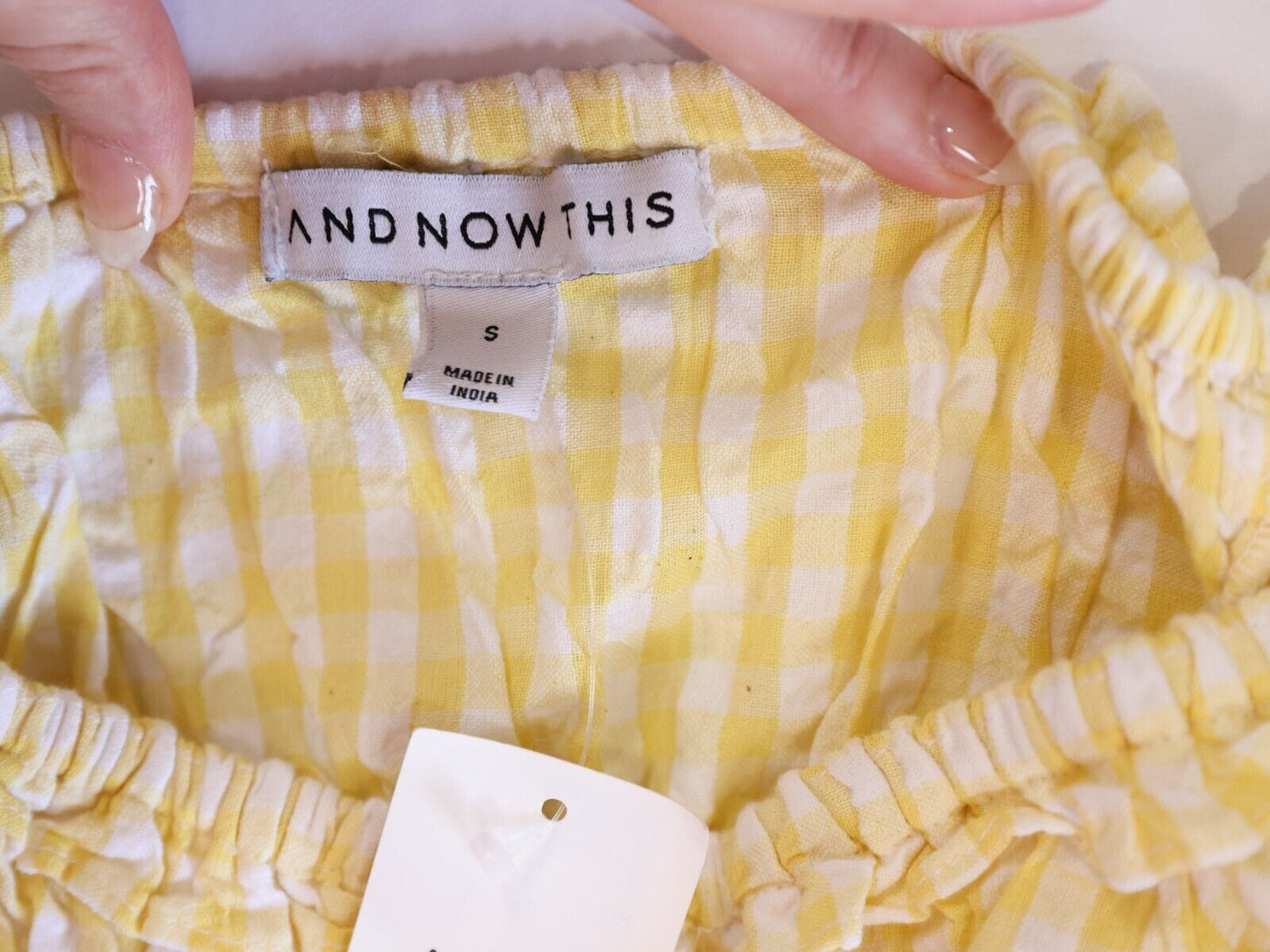And Now This Women's Sweetheart Neckline Cotton Crop Top Yellow Gingham Size S