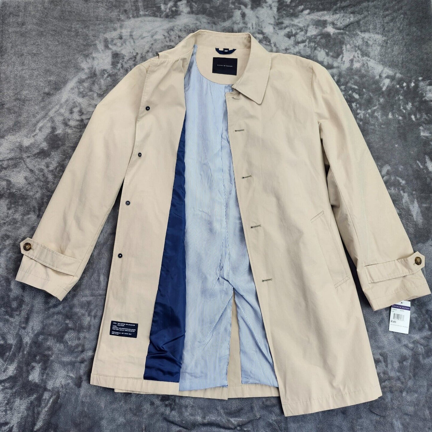NWT Tommy Hilfiger Mens Trench Coat Stlye FINN Tan Size 40R