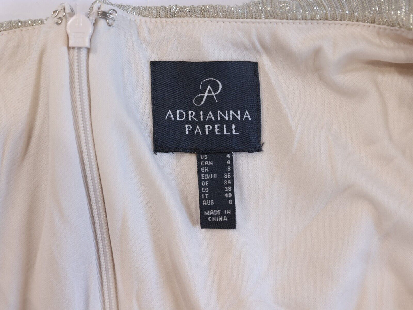 Adrianna Papell Pleated Metallic Gown, Champagne, Size 4, MSRP $199