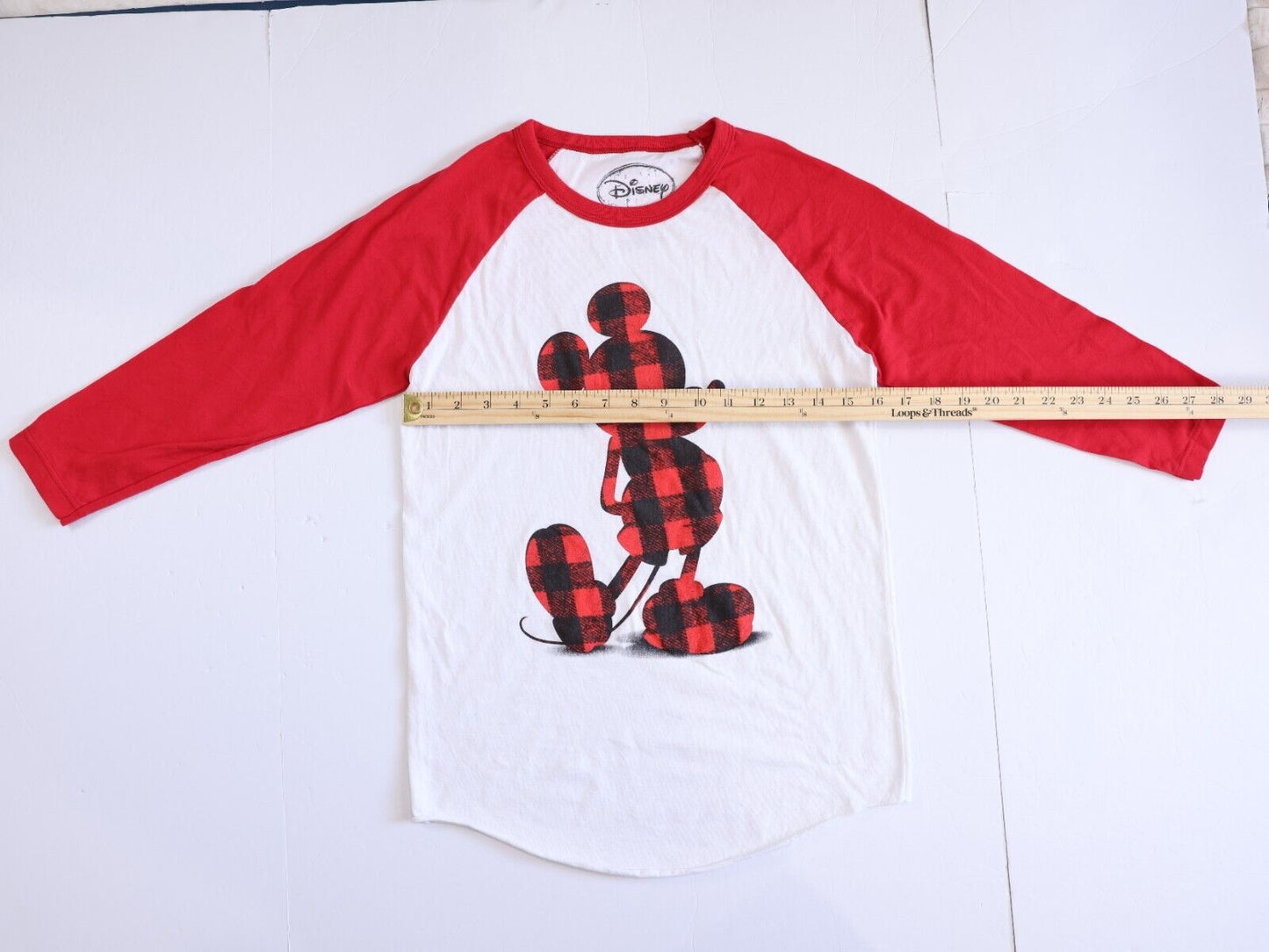 Disney Mickey Mouse Plaid Long Sleeve T Shirt for Women Size S