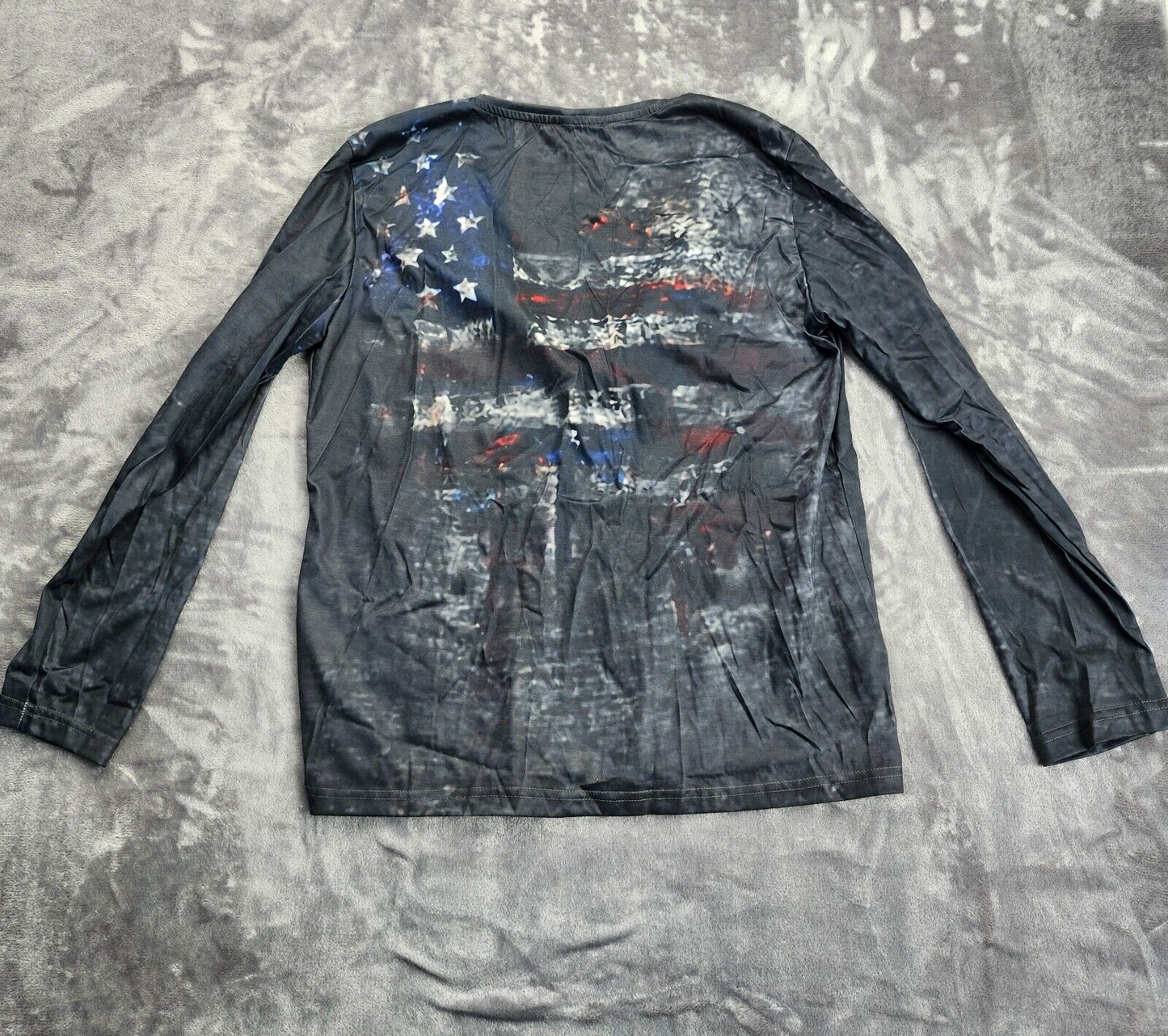Mens Casual V Neck Henley Shirt, American Flag Printed Long Sleeve Shirt Large
