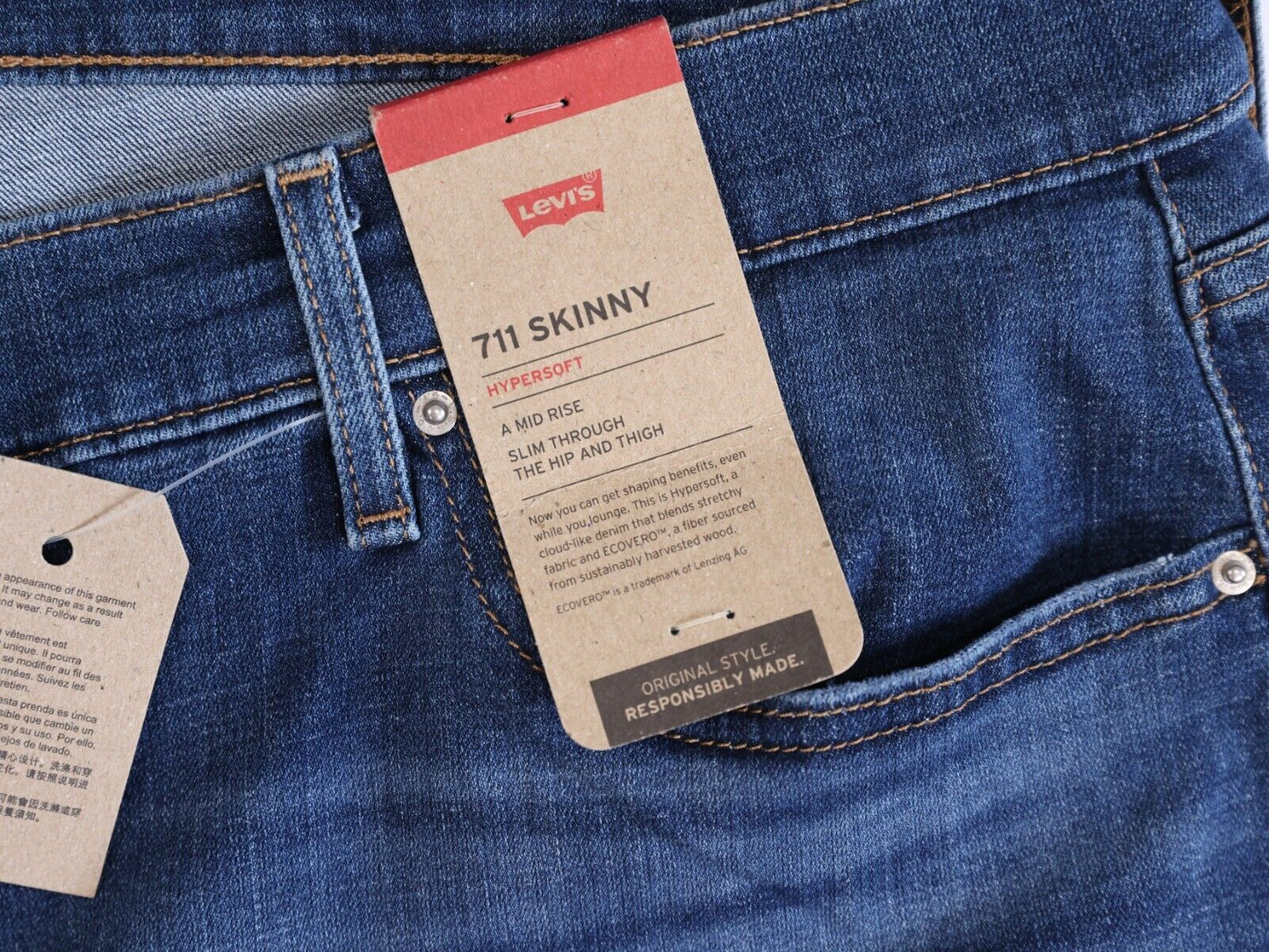 LEVIS 711 Womens PLUS Blue Distressed Skinny JEANS 24W NWT