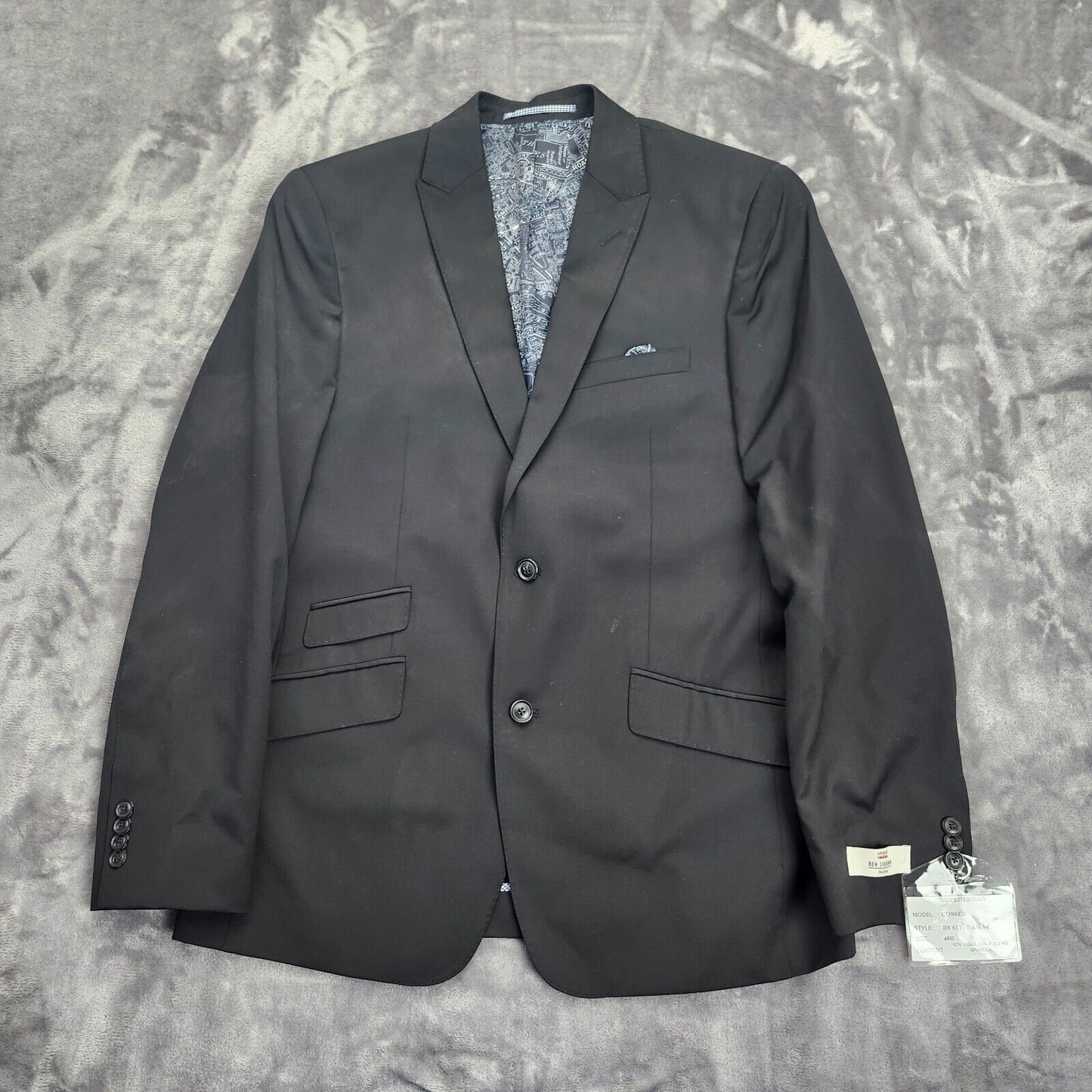 Ben Sherman Mens Cosser Suit Jacket Black Blazer 40 Regular