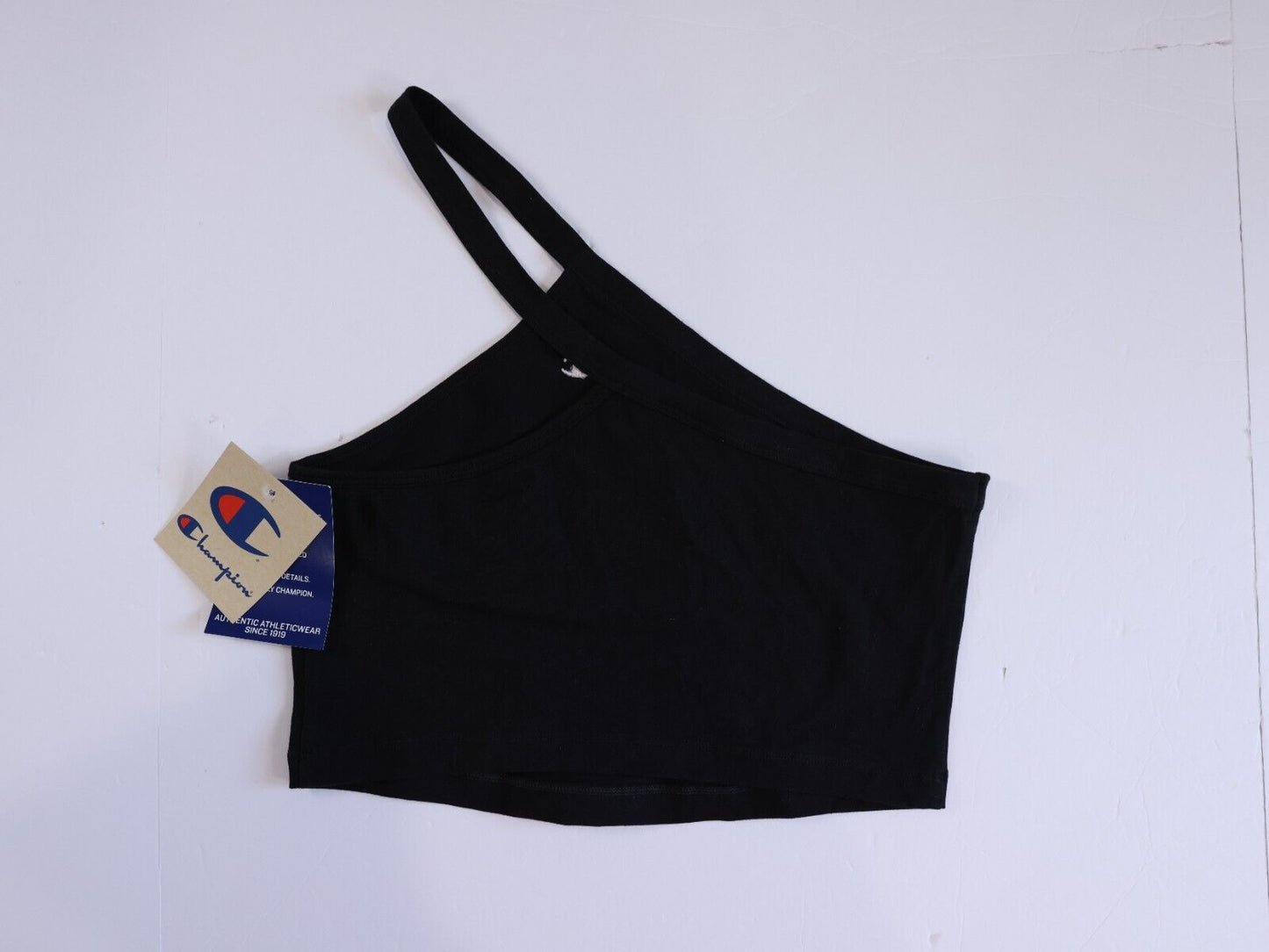Champion women 100% authentic size medium One Shoulder Crop Top logo Black