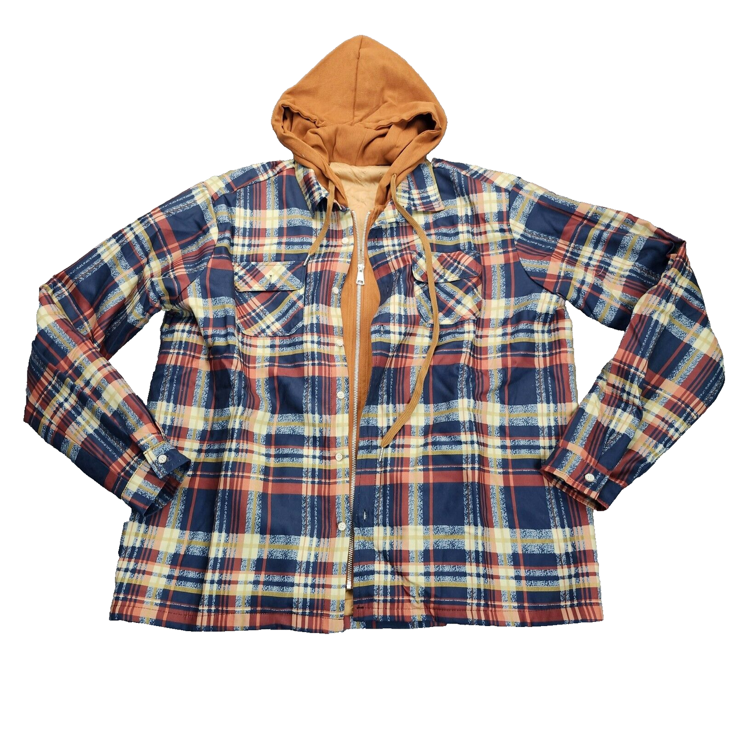 Mens Hooded Plaid Coats Warm Padded Zip-Up Jacket Size XXL