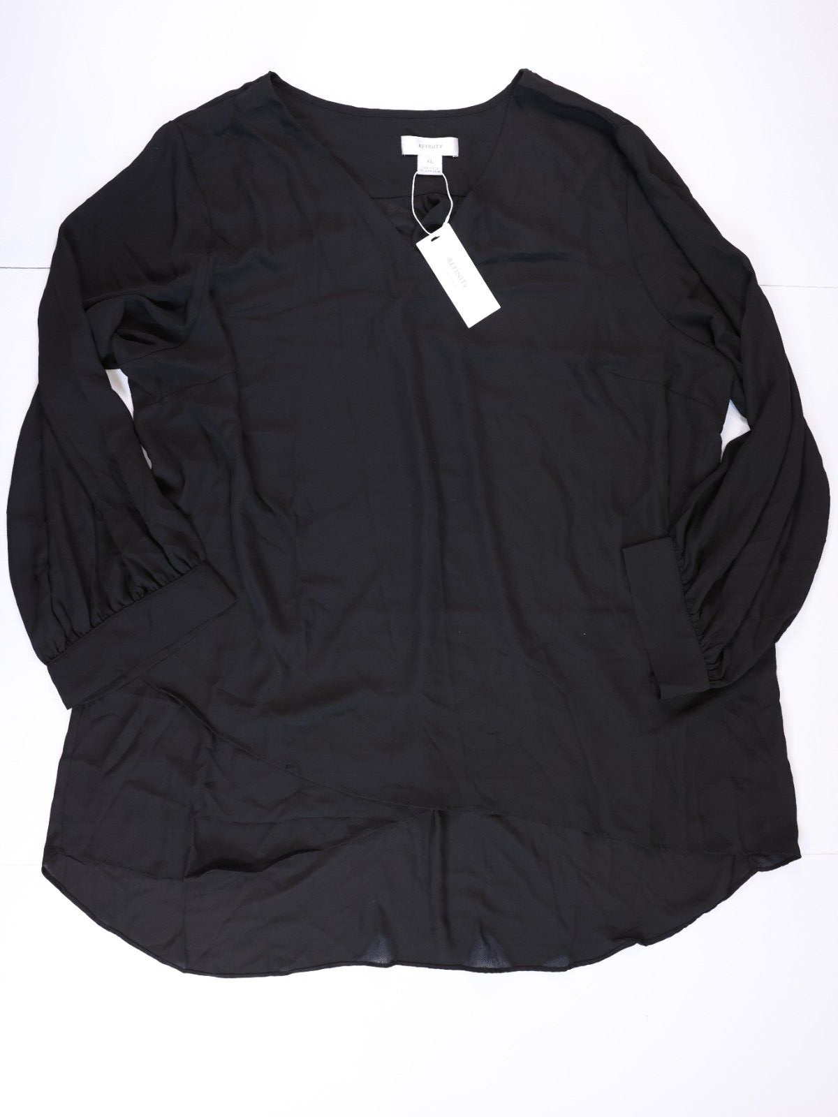 Refinity Chic Top Overlay Shirt V Kneck with Pockets Size XL Black