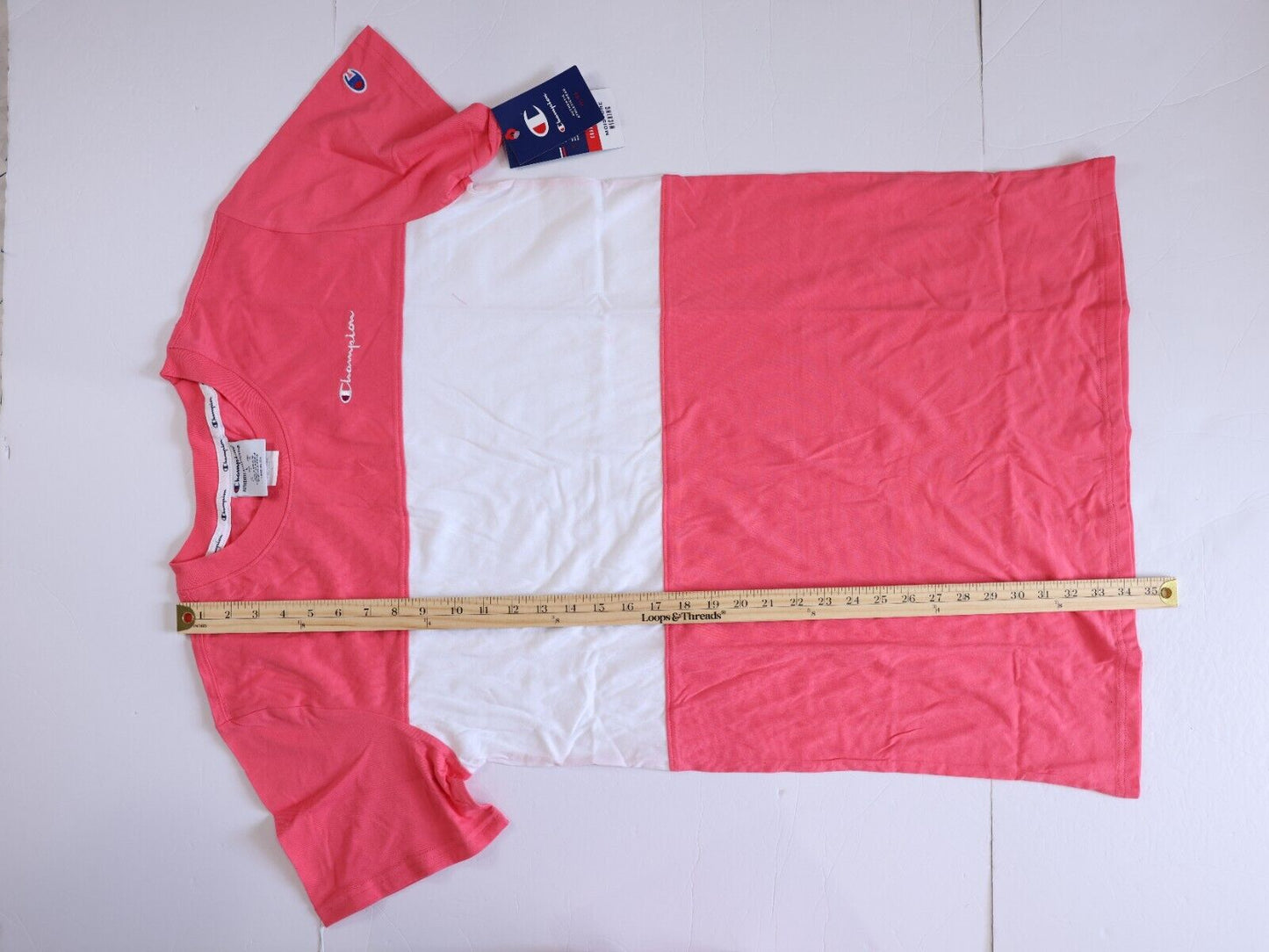 NEW Champion Mens Pink and White Tee Shirt Size L