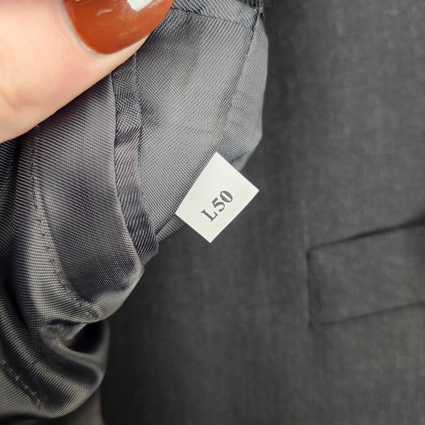 100% Wool Black Suit Set Jacket Notch Lapel 50L, Pants 45.5L