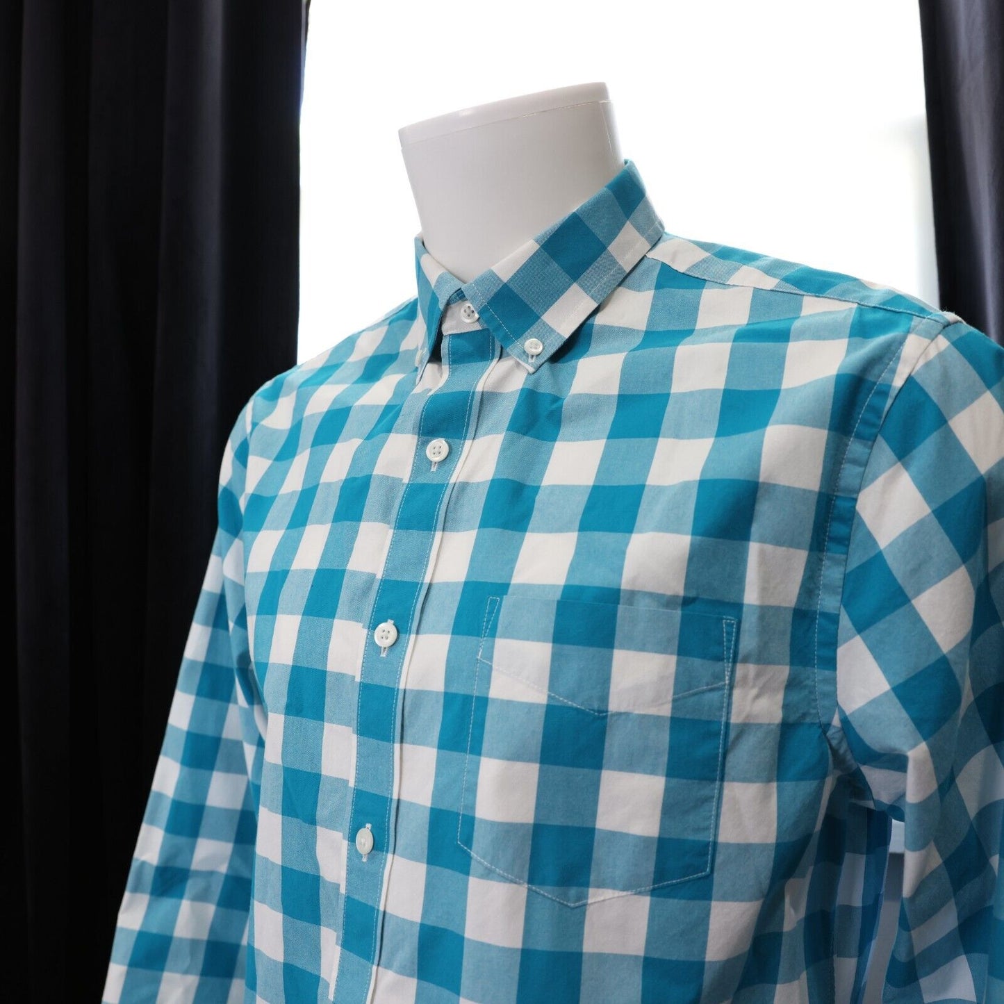 Bonobos Mens Casual Dress Shirt Teal Blue Check Size M