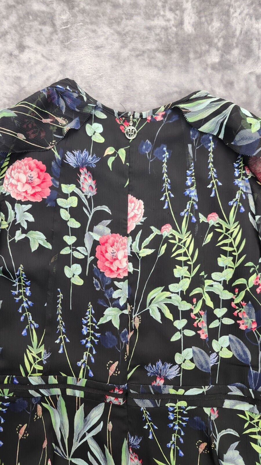 Tommy Hilfiger Women's Floral and Navy Maxi Dress With Flutter Sleeves Size 16
