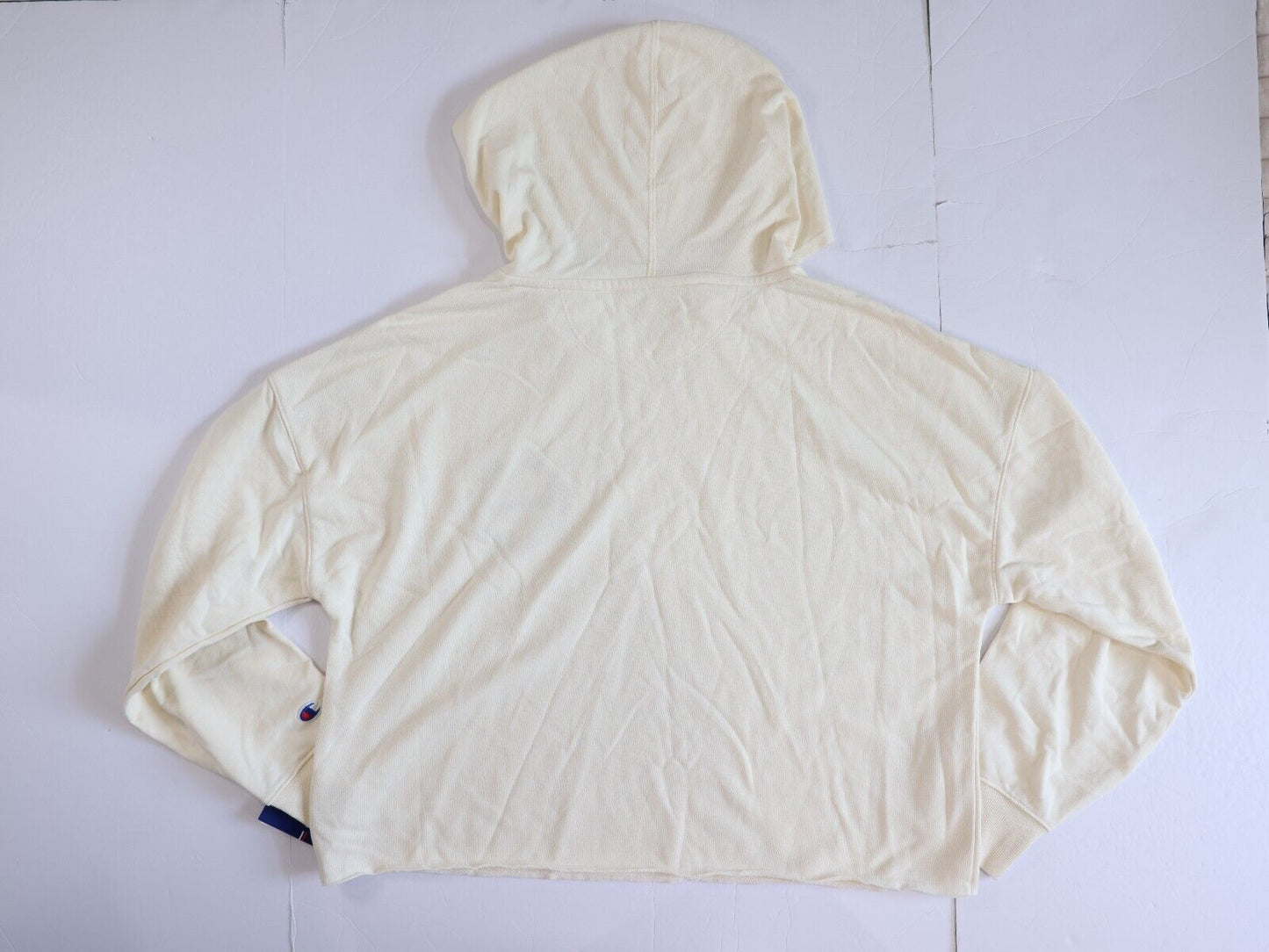 Champion Women's Ivory French Terry Long Sleeve Split Neck Hoodie Size Large