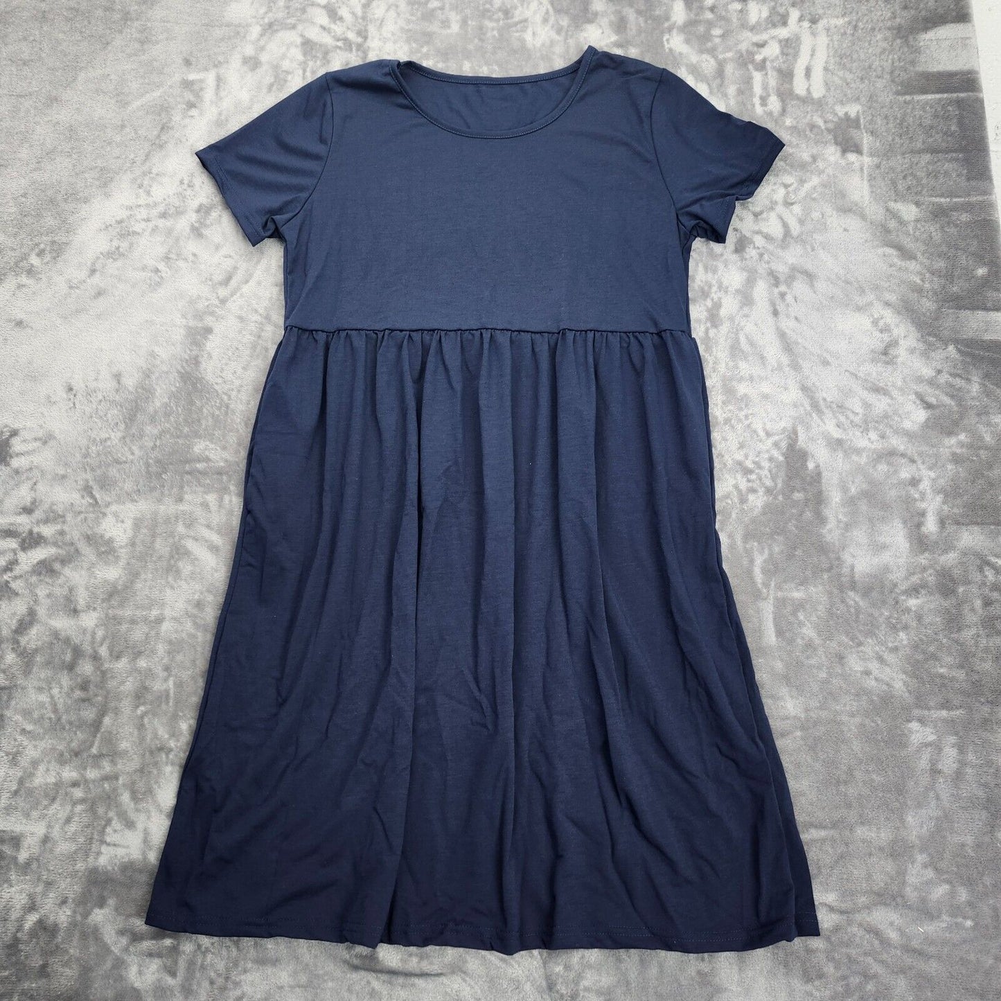 Women's Short Sleeve Babydoll Dress Navy Size XL