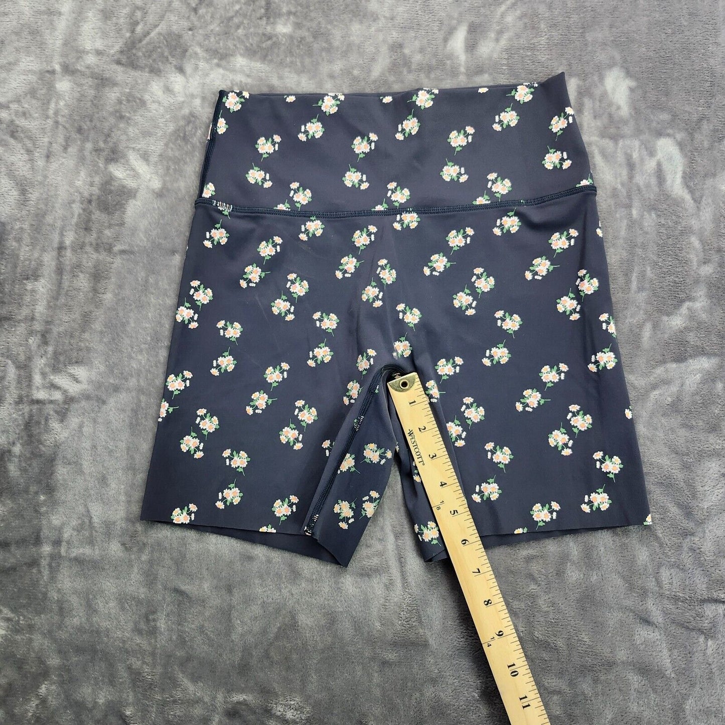 Aerie Offline Blue Gray Floral Biker Shorts Large Womens Athleisure Active