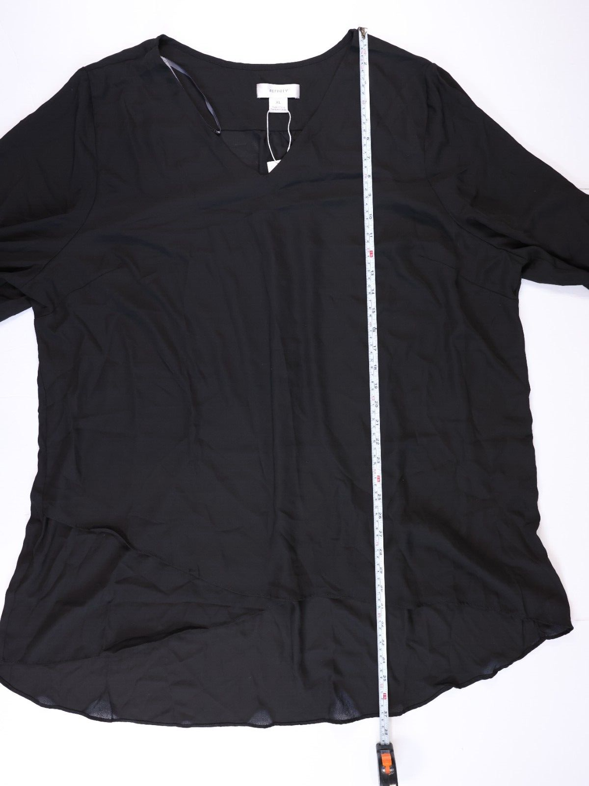 Refinity Chic Top Overlay Shirt V Kneck with Pockets Size XL Black