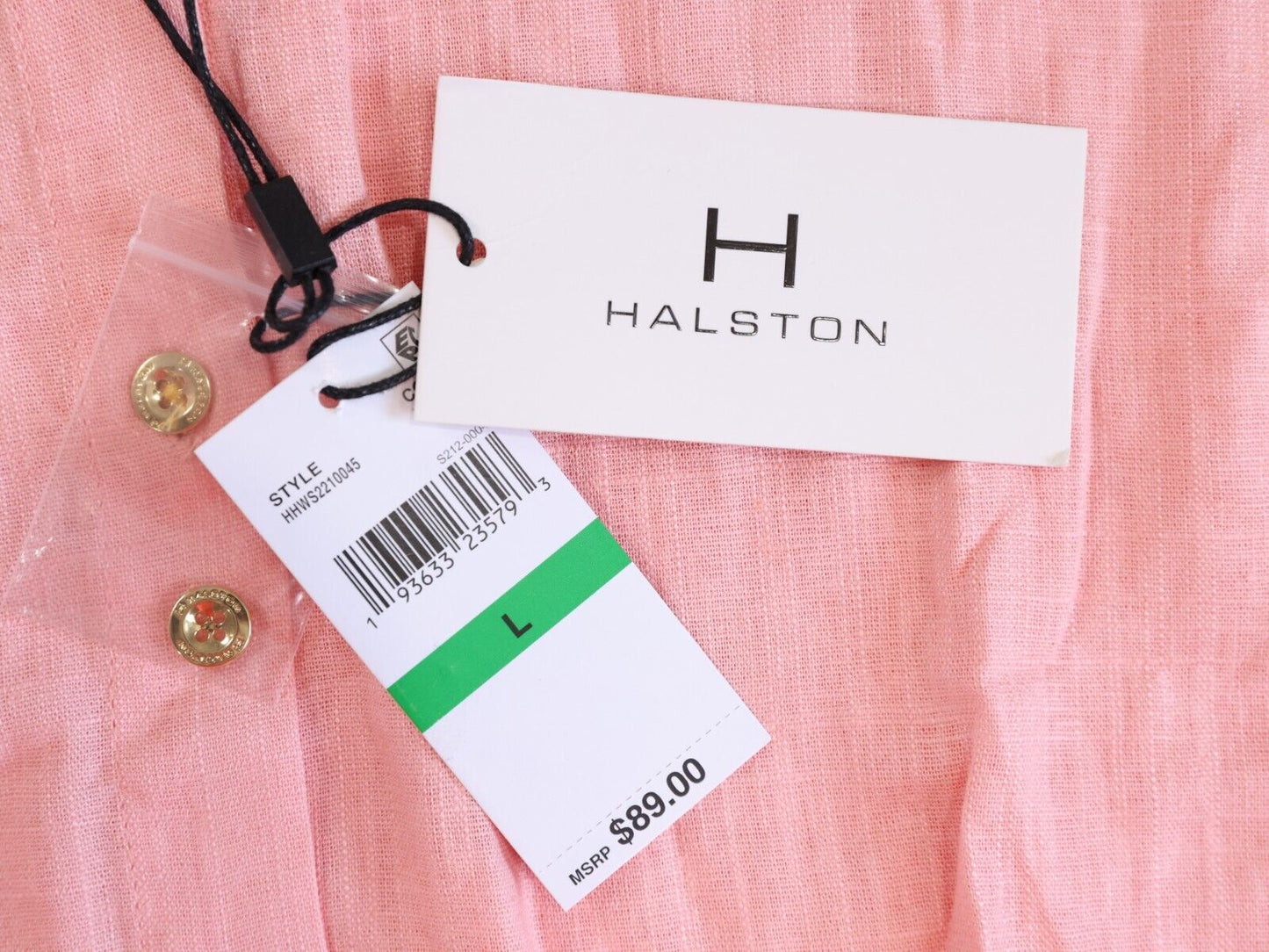 NWT Halston Women's Pink Button Up Short Sleeve Blouse Size L