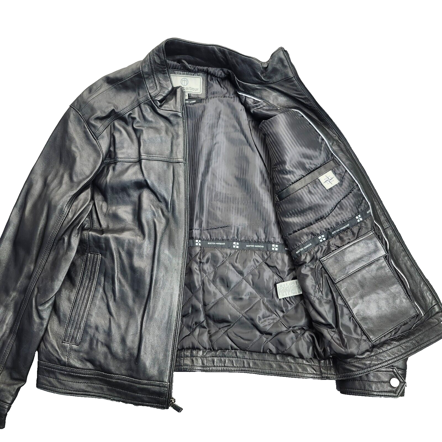 Boston Harbour Men's Genuine New Zealand Lambskin Leather Jacket, Black Medium