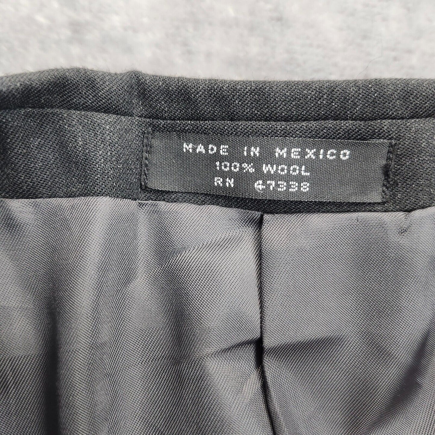 100% Wool Black Suit Set Jacket Notch Lapel 50L, Pants 45.5L