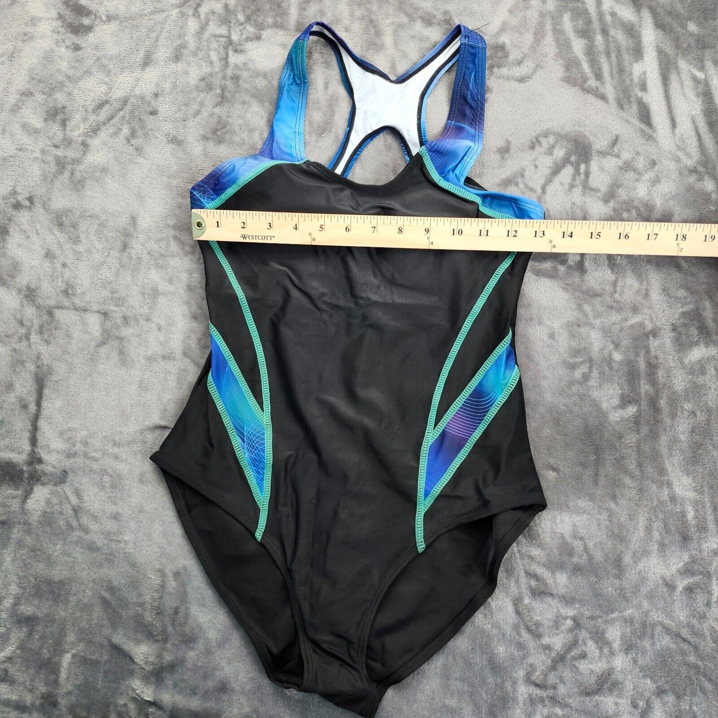 One-Piece Swimwear Sports Racerback Swimsuit Blue/Black Medium