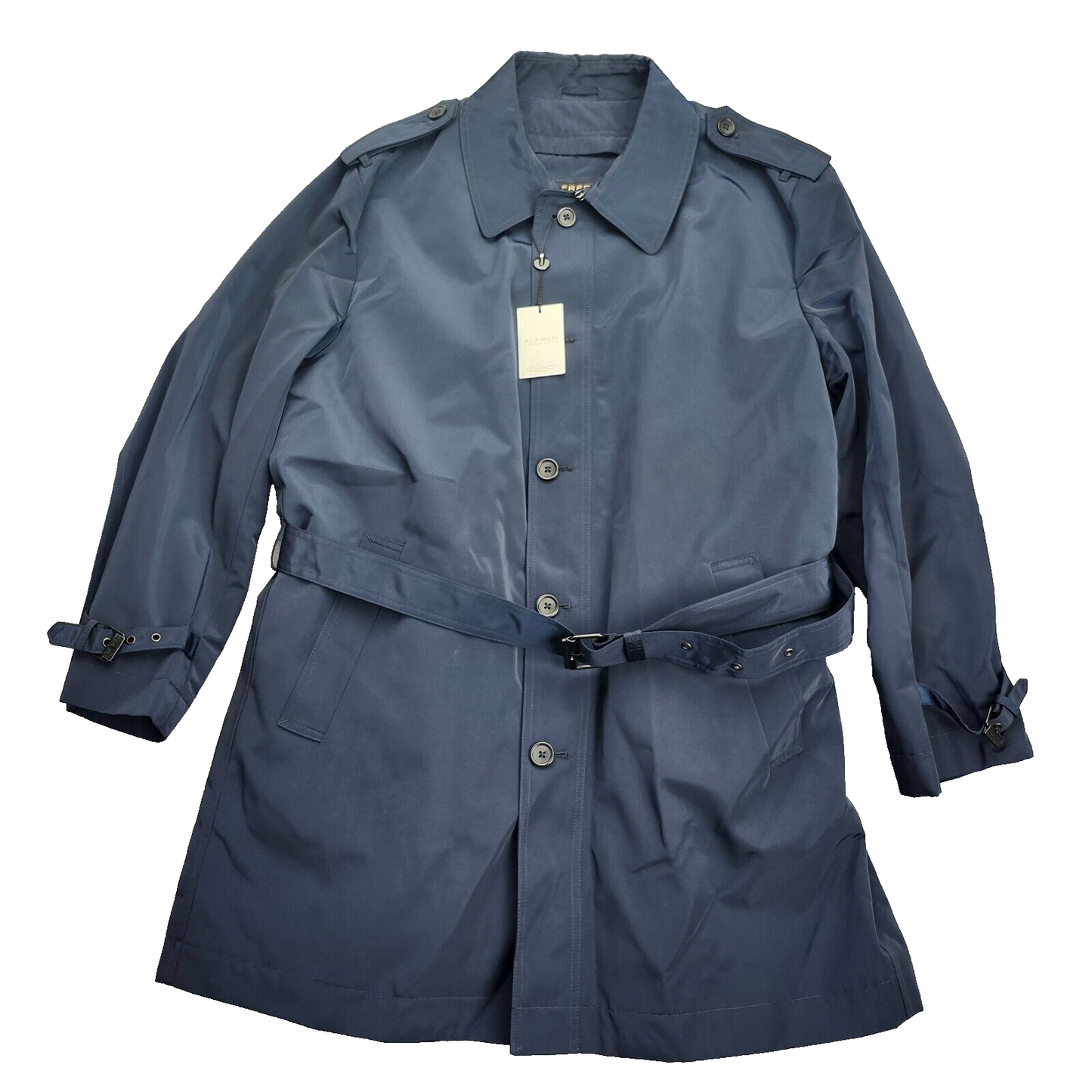 Alfred Sung Mens Rain Jacket Blue Trench Coat 46 Regular