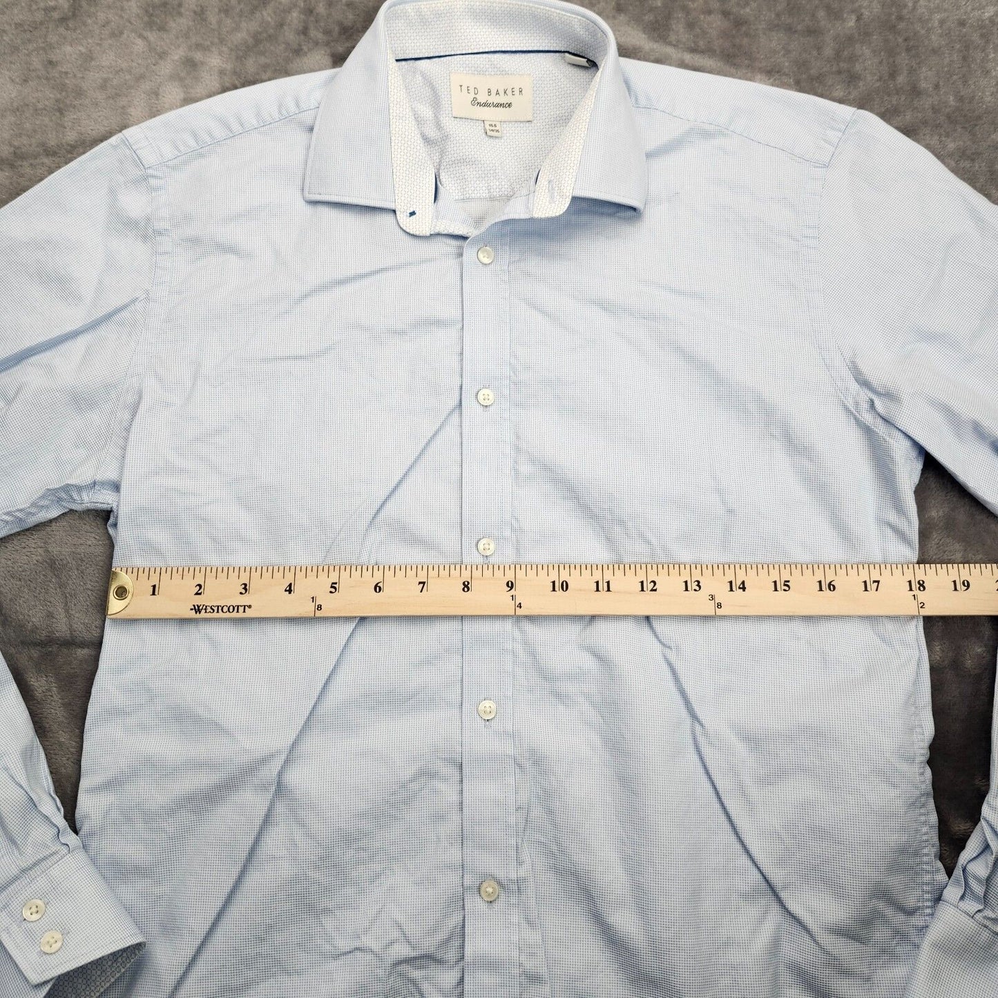 Ted Backer Endurance Mens Button Up Dress Shirt 15.5 34/35 Light blue Birds eye