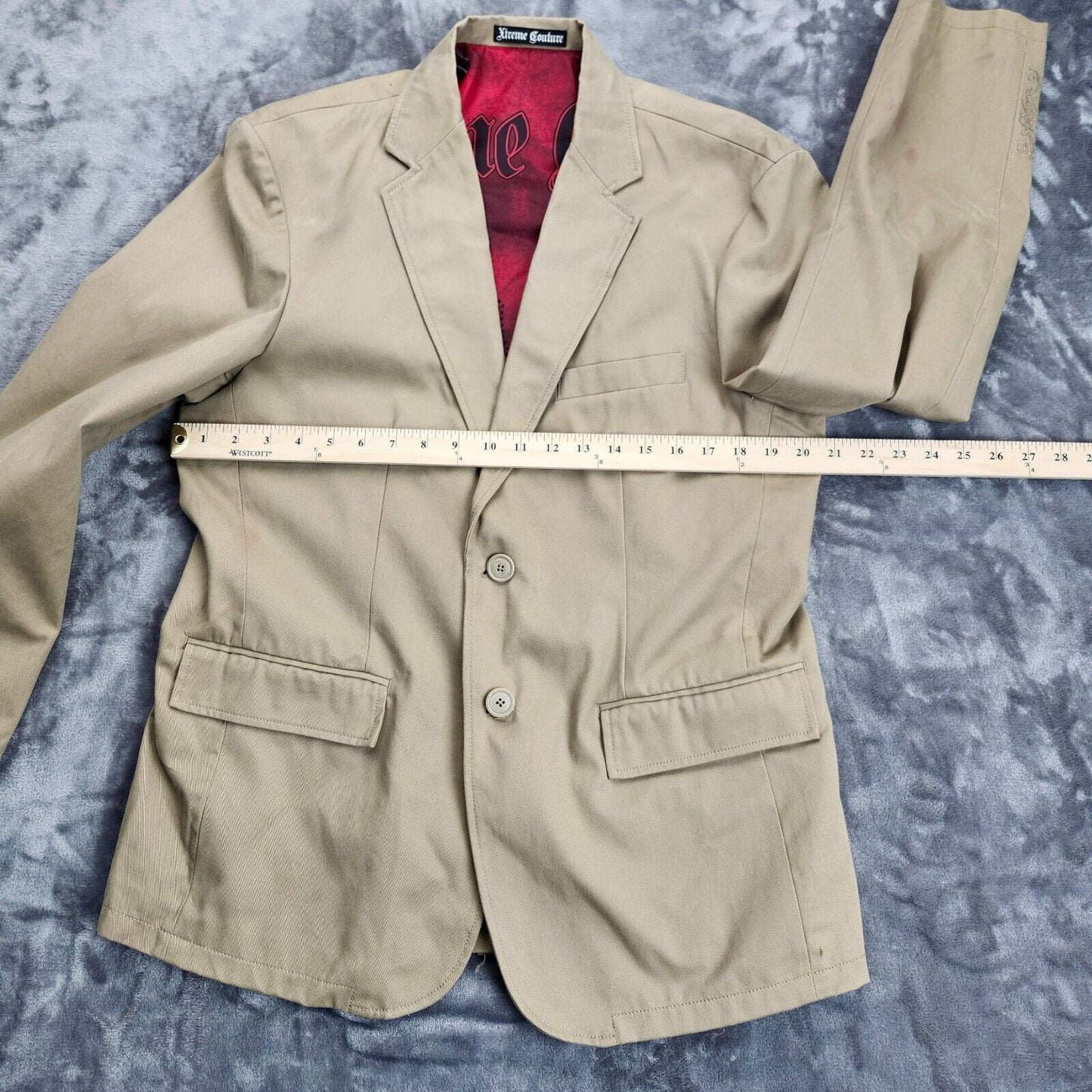 Xtreme Couture Men's M 40/42 Sport Coat Tan Embroidery Appliqués 2 buttons