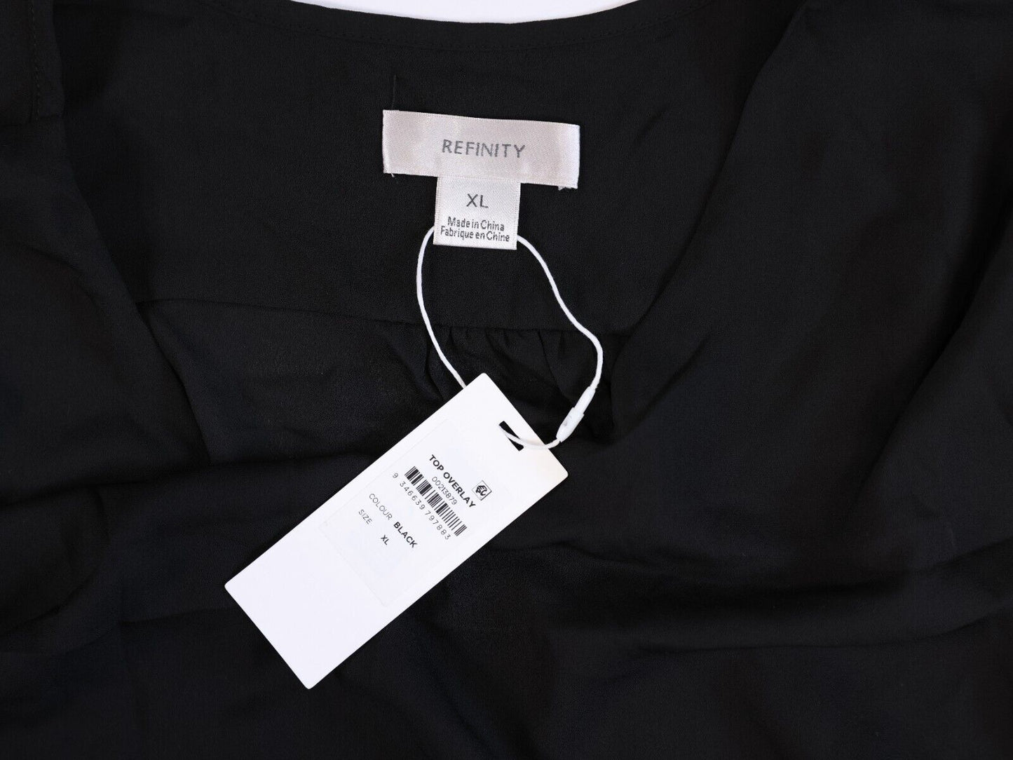 Refinity Chic Top Overlay Shirt V Kneck with Pockets Size XL Black