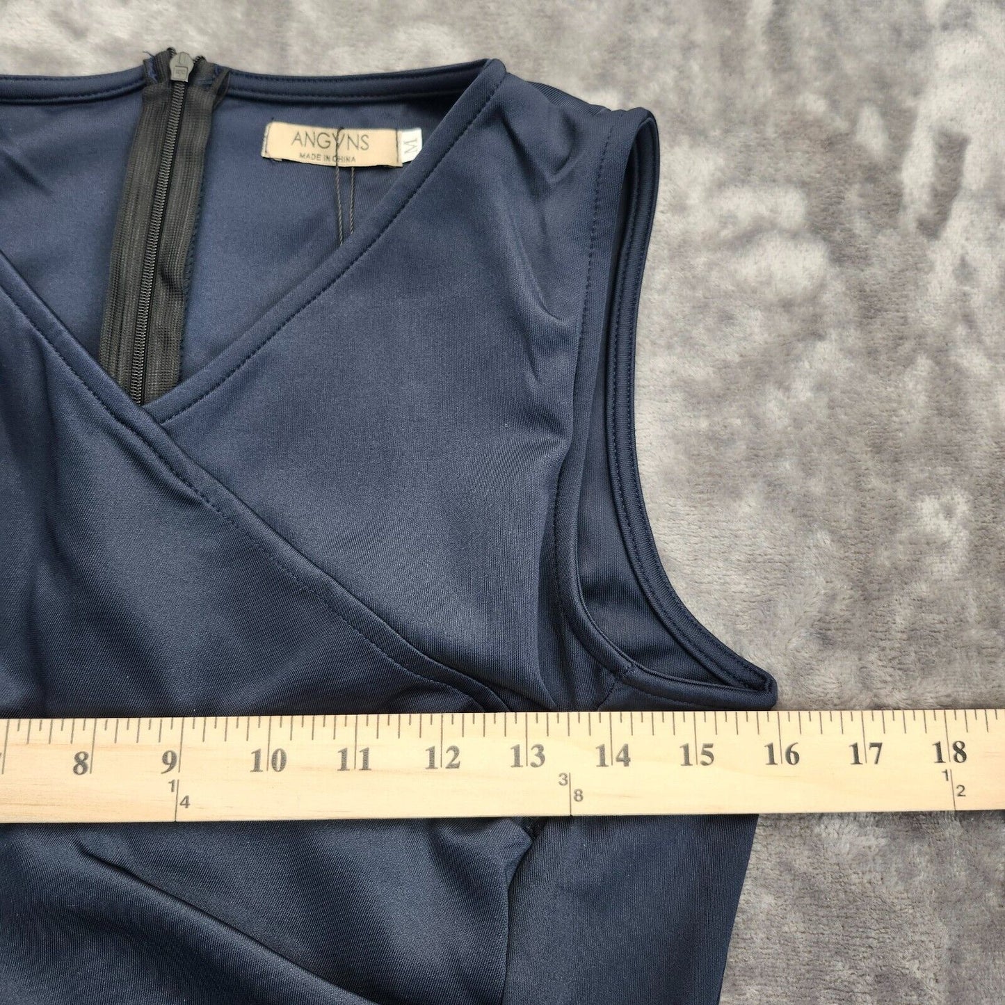 ANGVNS Women V Neck Sleeveless Pleated Office Bodycon Dress, Navy Blue, M