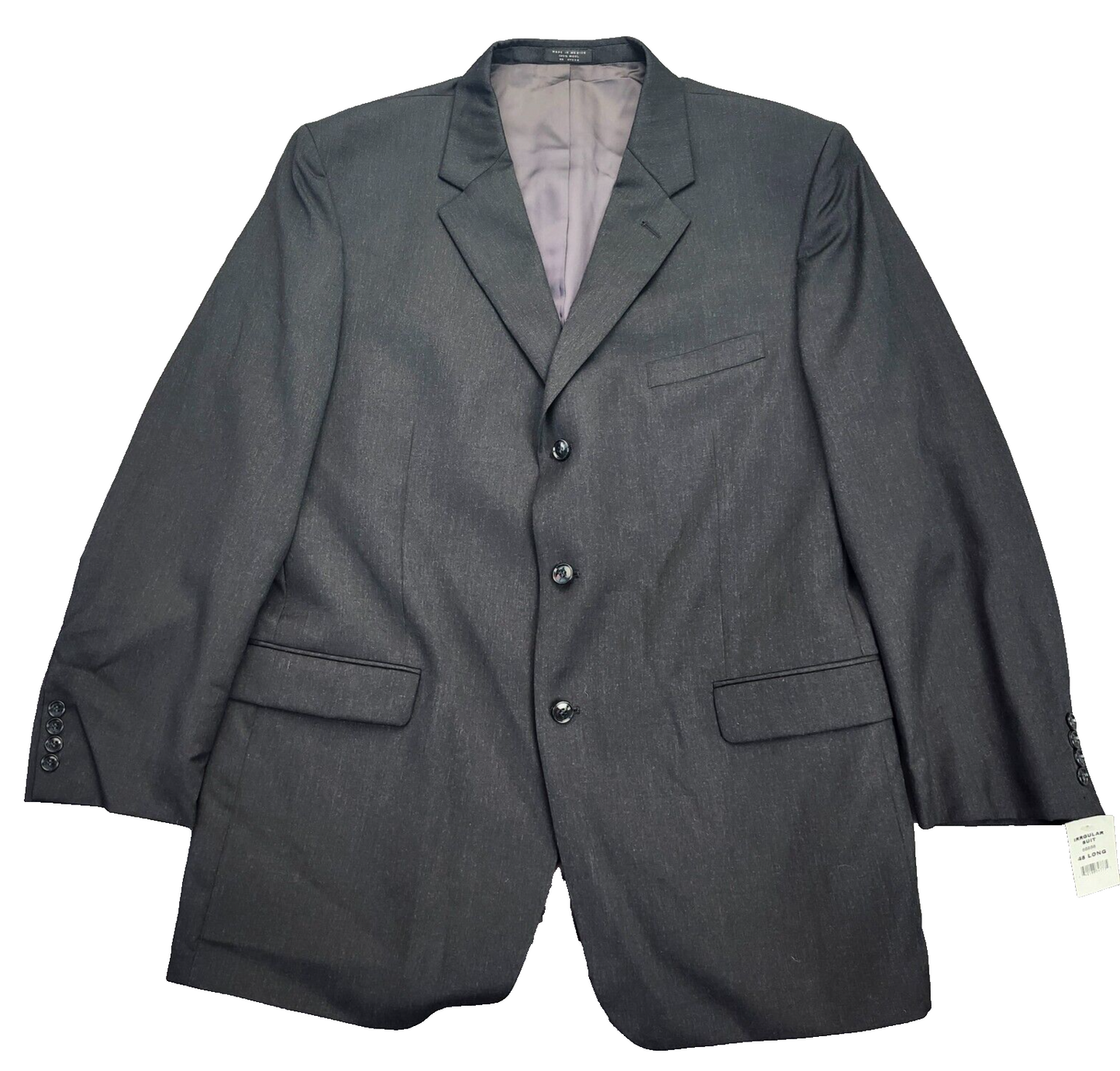 Mens 100% Wool Suit Set Black Jacket 48 Long, Pants 34 Waist