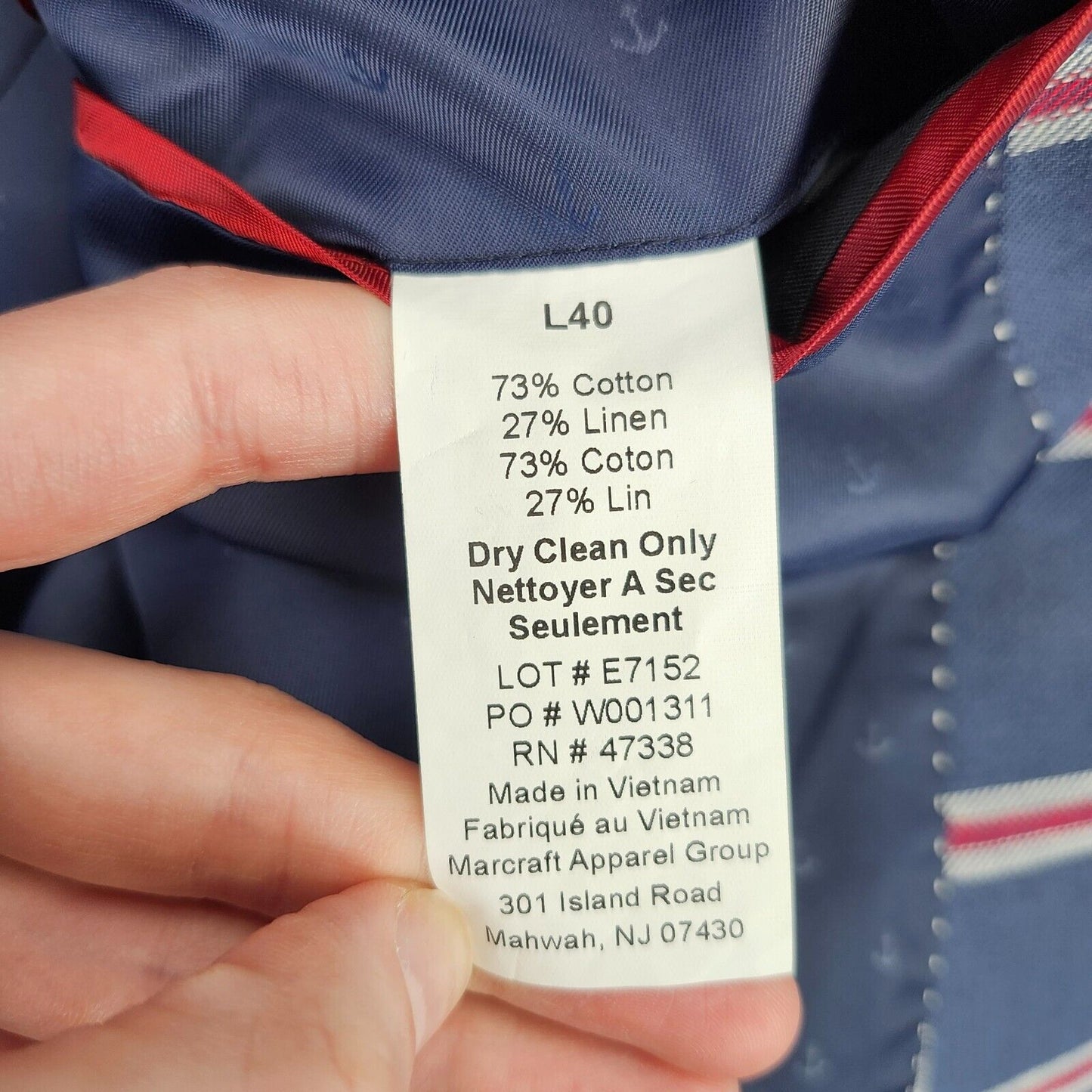 Tommy Hilfiger Mens Blazer Ethan Blue/Red E7152 L40 MSRP $295