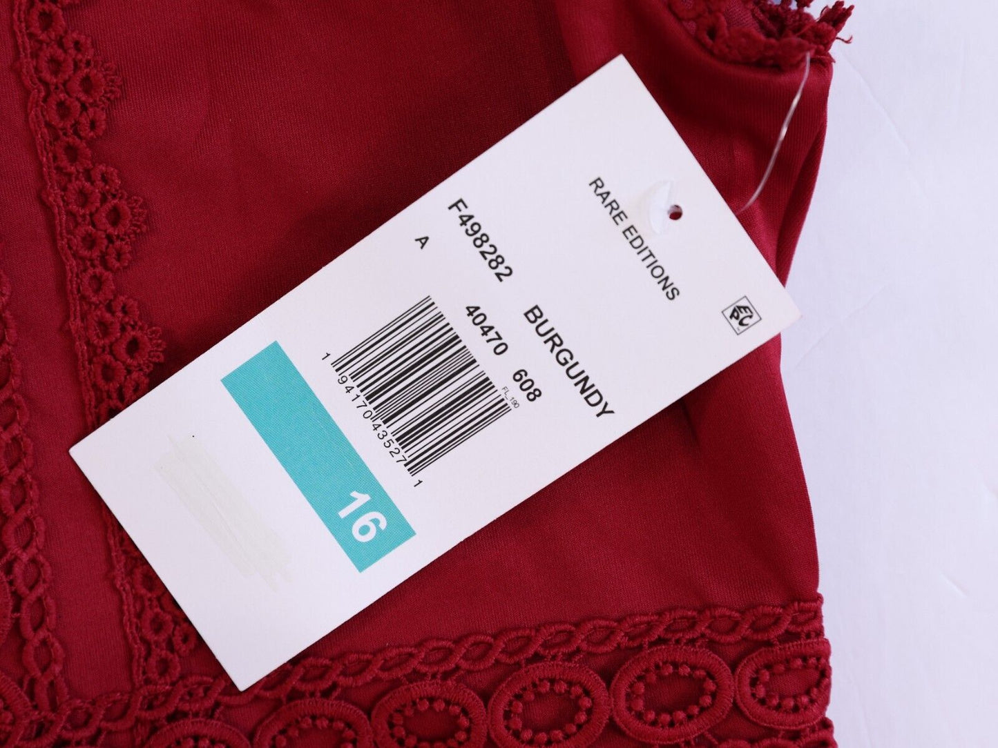 Rare Editions Youth Girls Size 16 Sleeveless Lace Trim A Line Dress in Red