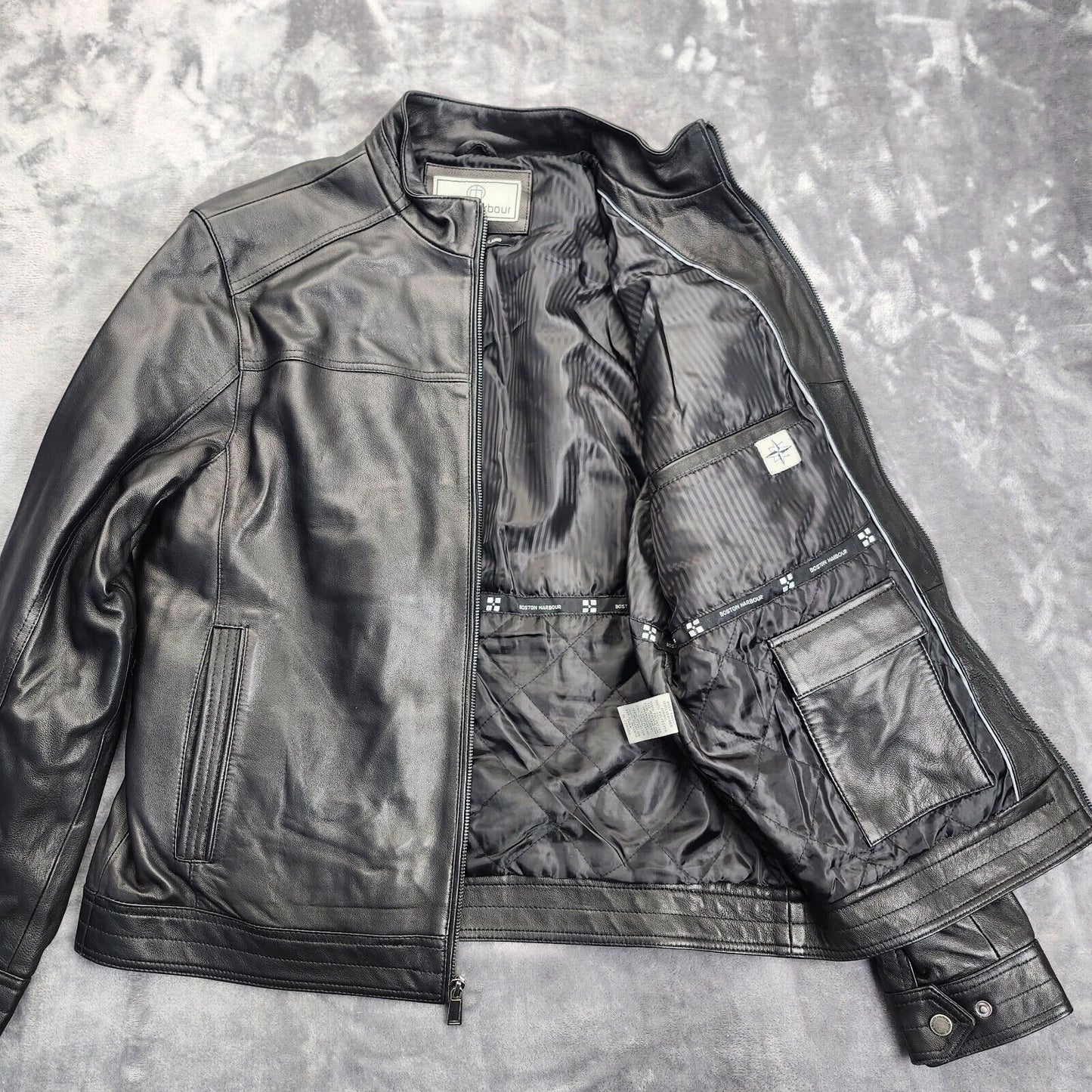 Boston Harbour Men's Genuine New Zealand Lambskin Leather Jacket, Black Medium