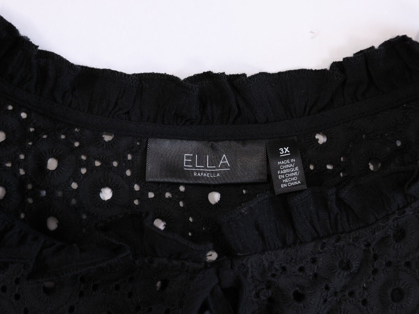 Ella Rafealla Size 3X Embroidered Blouse Black