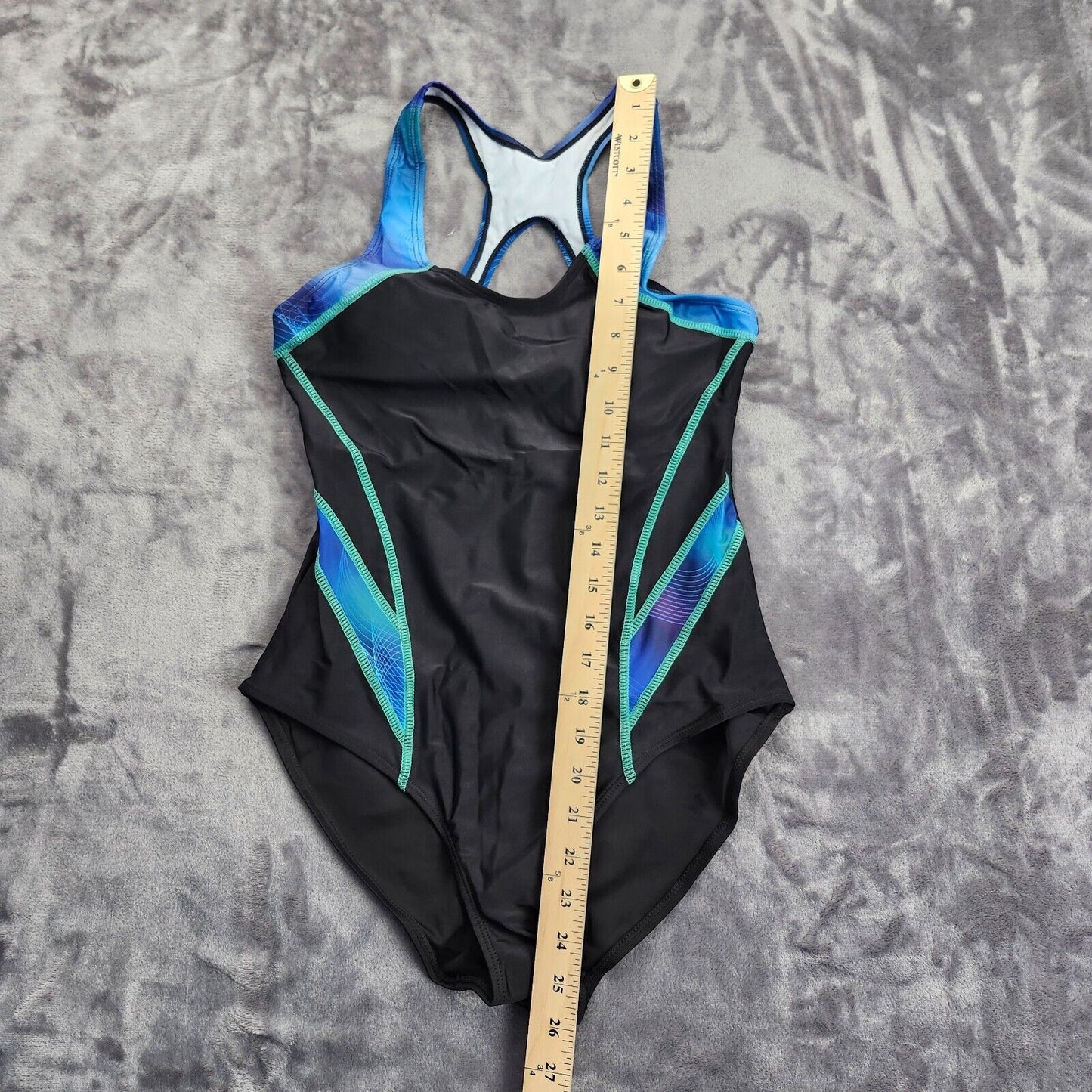 One-Piece Swimwear Sports Racerback Swimsuit Blue/Black Medium