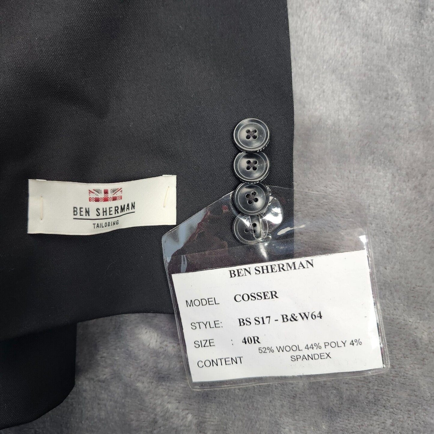 Ben Sherman Mens Cosser Suit Jacket Black Blazer 40 Regular
