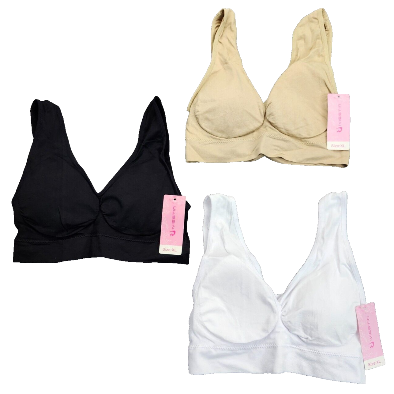 3 Pack Leisure Women's Wirefree Comfort Sports Bra with Removable Pads XL