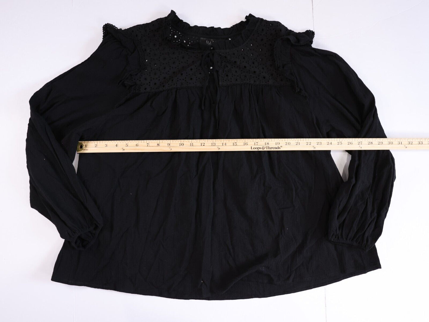 Ella Rafealla Size 3X Embroidered Blouse Black