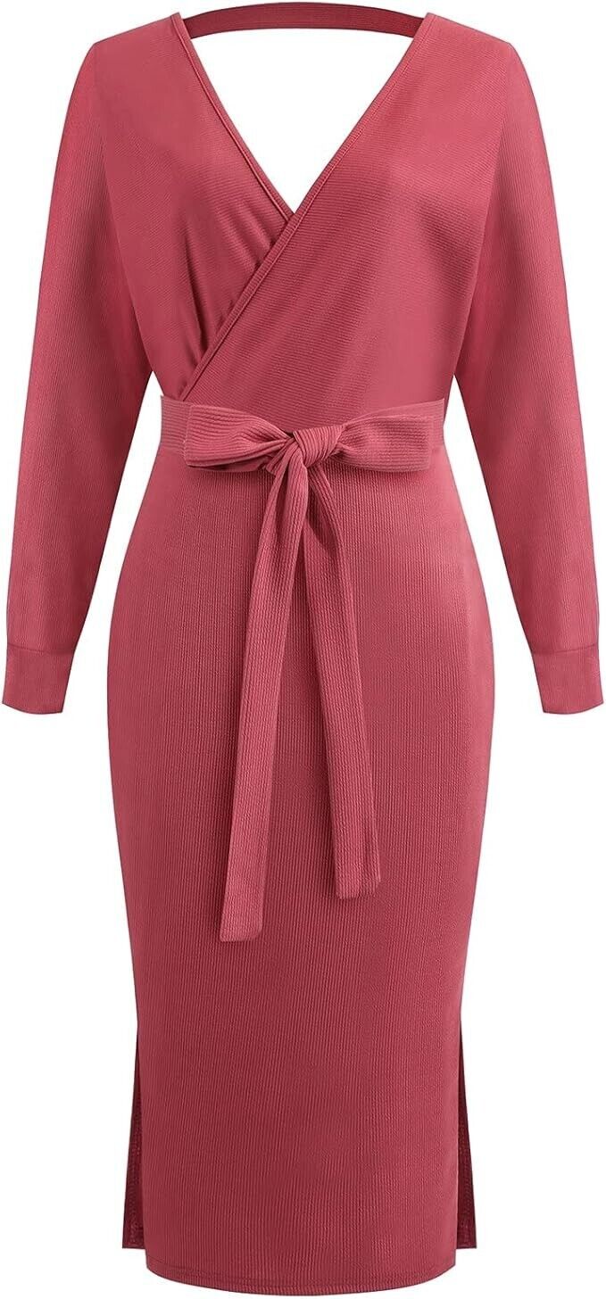 Women's Winter Bodycon Knit Sweater Dress Sexy Deep V Neck