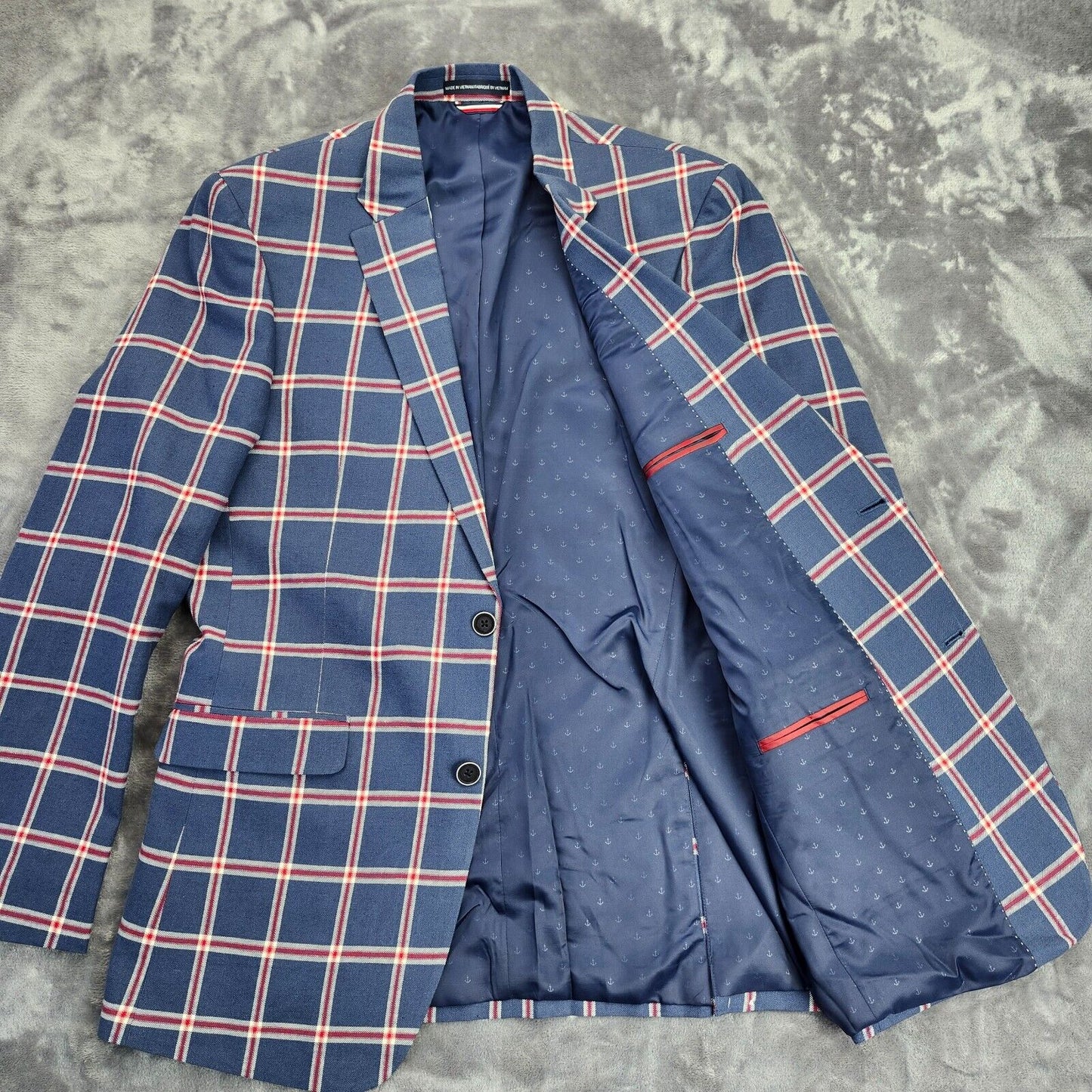 Tommy Hilfiger Mens Blazer Ethan Blue/Red E7152 L40 MSRP $295