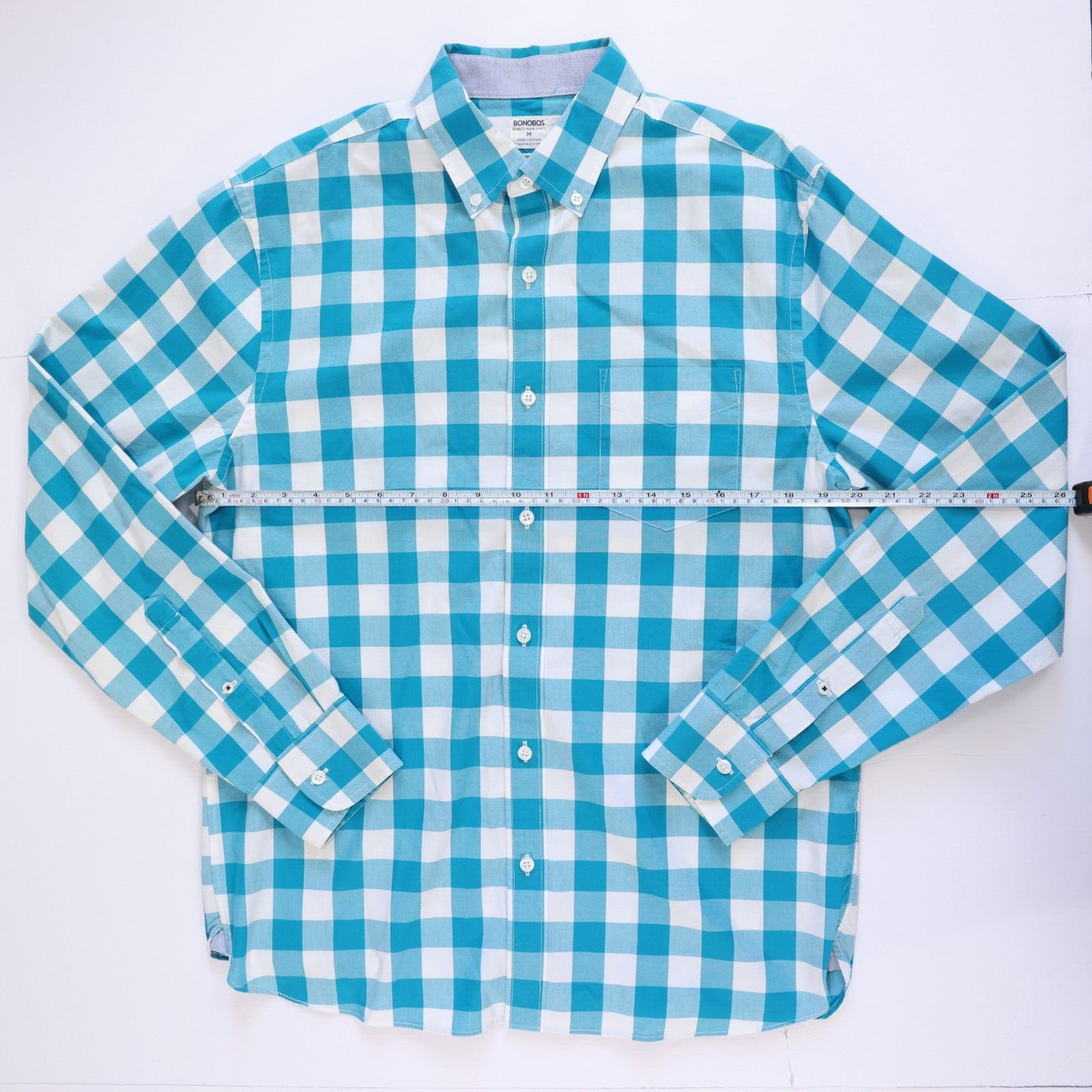 Bonobos Mens Casual Dress Shirt Teal Blue Check Size M