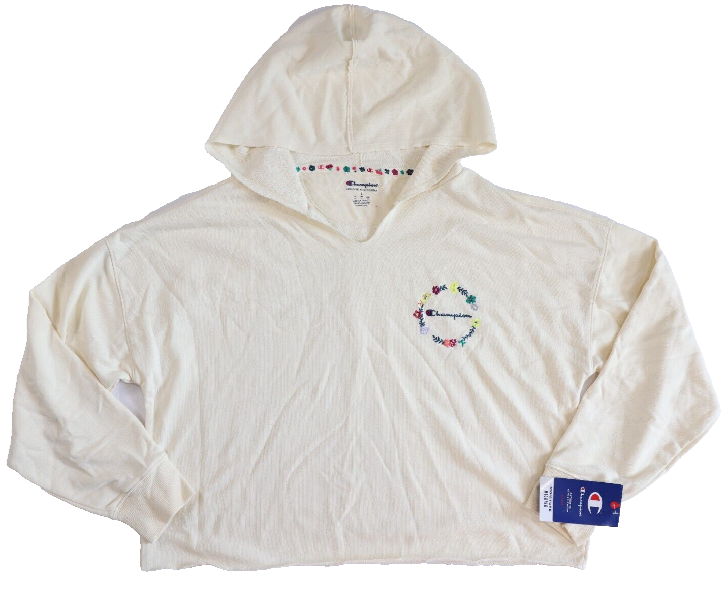 Champion Women's Ivory French Terry Long Sleeve Split Neck Hoodie Size Large