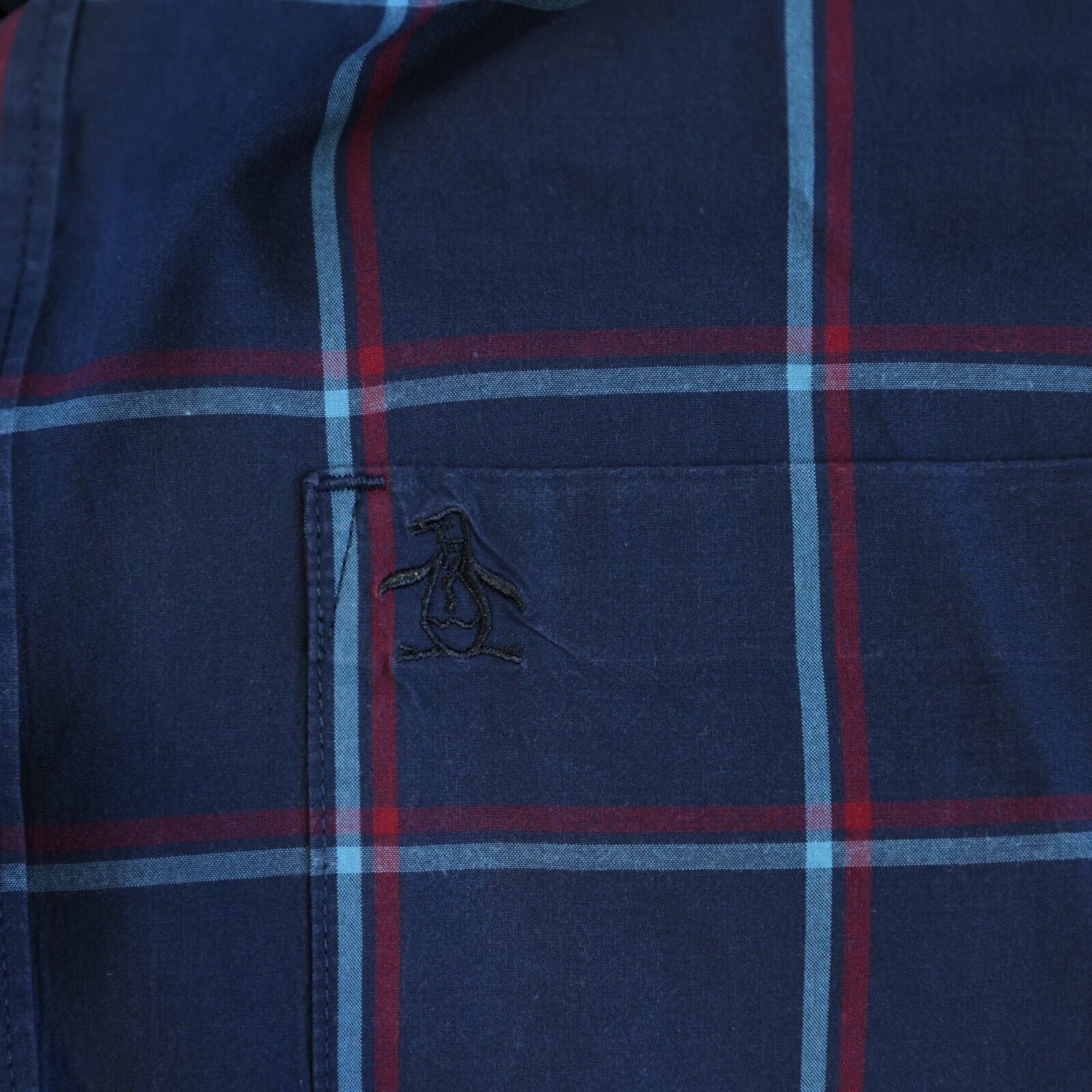 Penguin Mens Casual Button Down Heritage Slim Fit MEDIUM Blue and Red