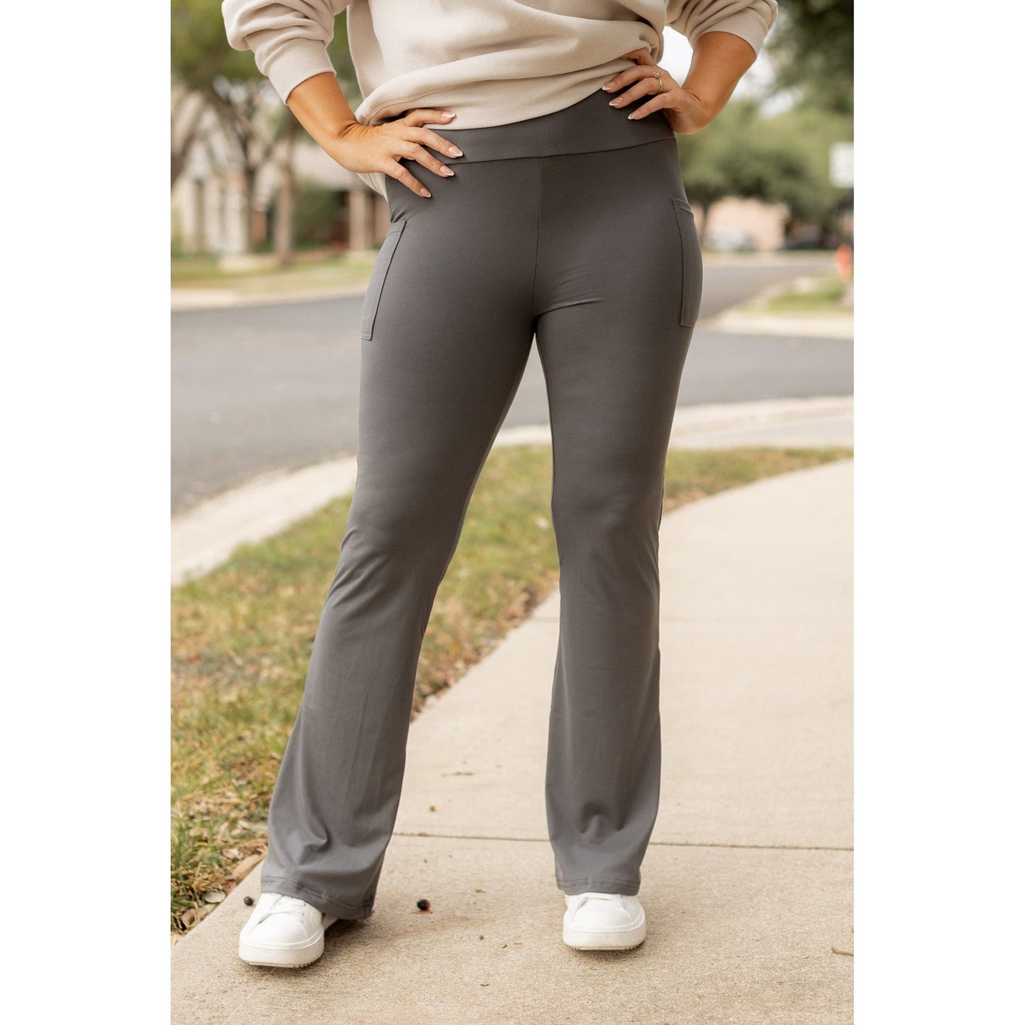 The Cassie - 30" CHARCOAL Bootcut Leggings with Pockets - Round 2