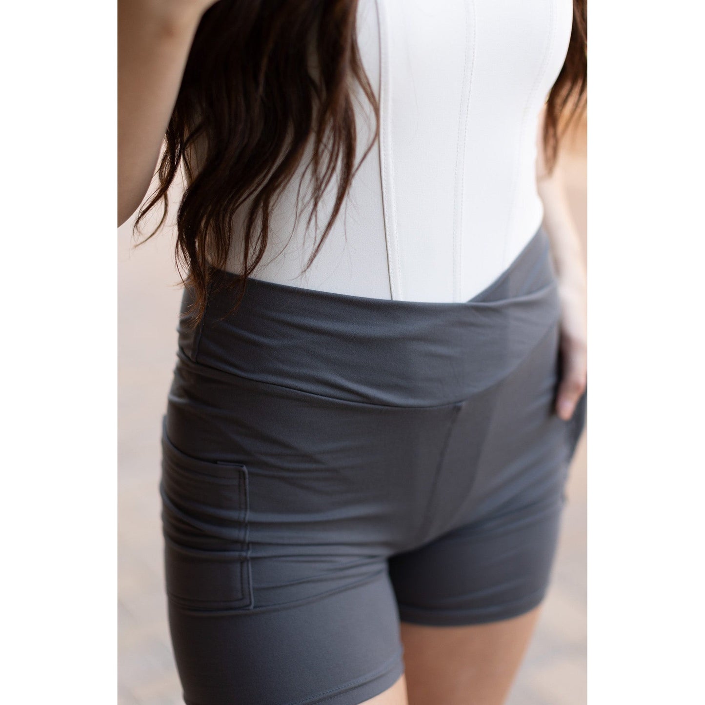 The Caleigh - Charcoal Crossover Biker 5" Shorts r2 - Luxe Leggings by Julia Rose® Round 2
