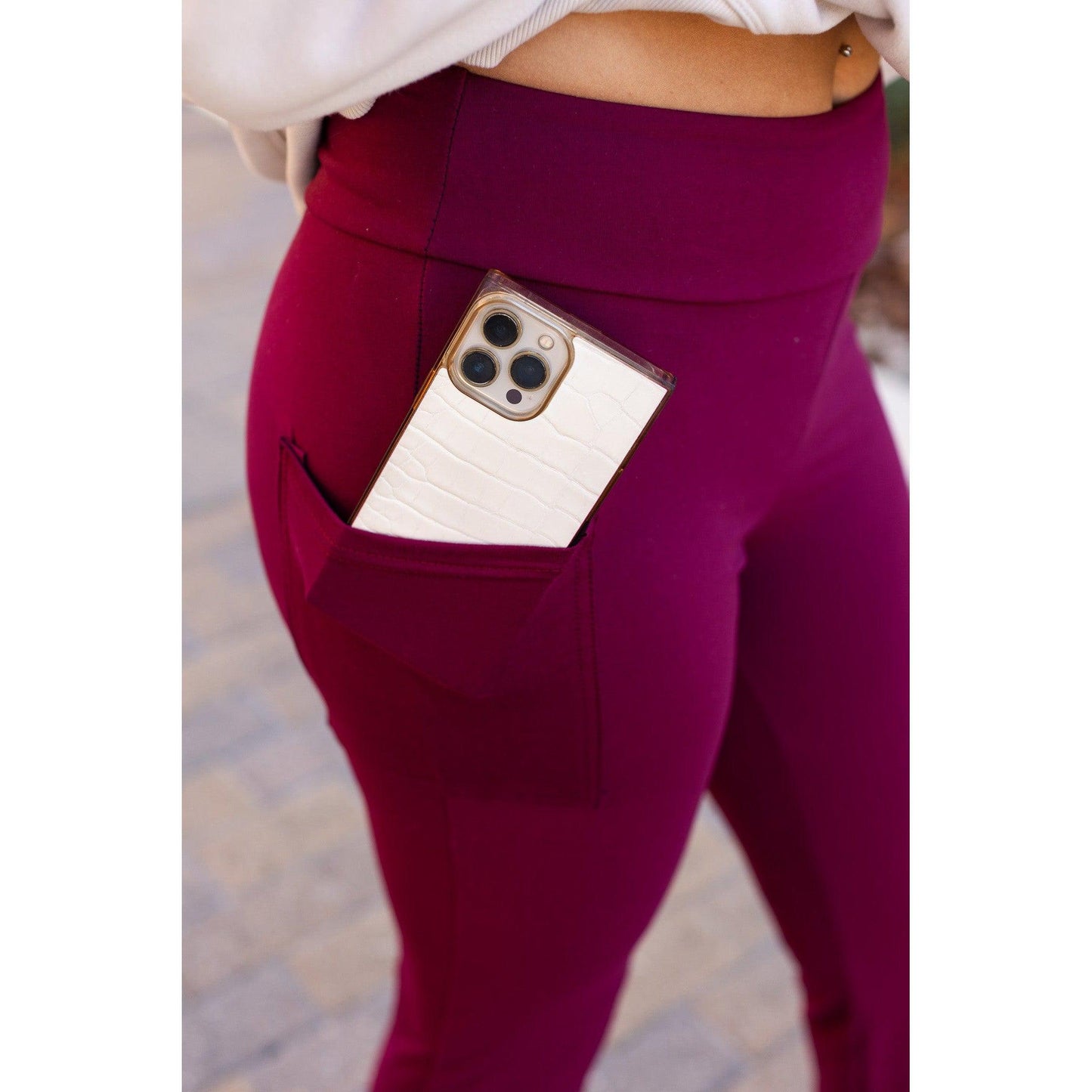 The Maeve - 30" MAROON Bootcut Leggings with Pockets - Round 2