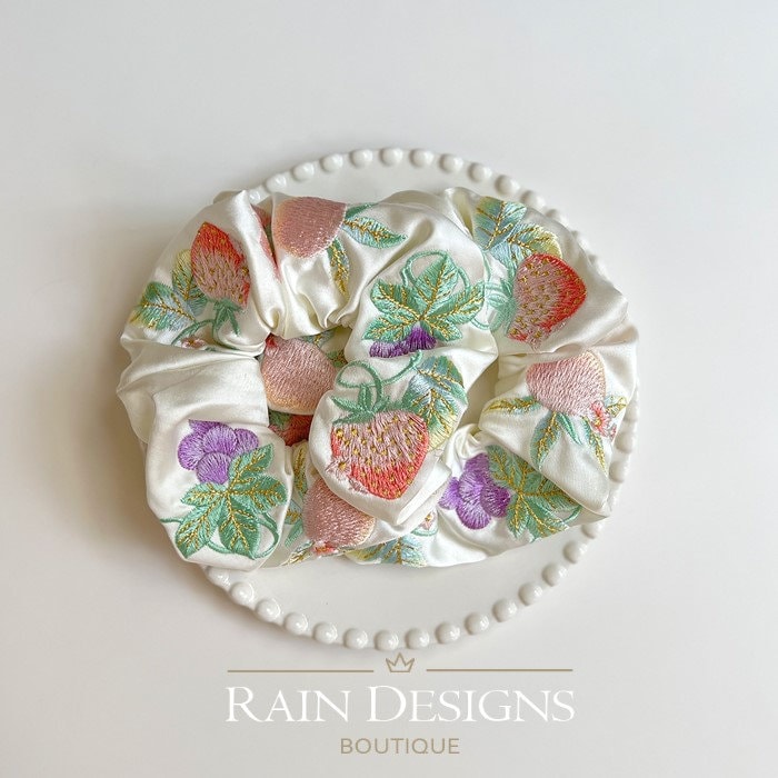 Fruit Embroidery Scrunchie
