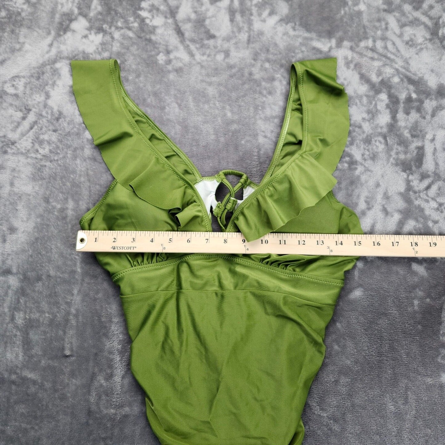Women's Ruffle One Piece Swimsuit V Neck Olive Print Bathing Suit M