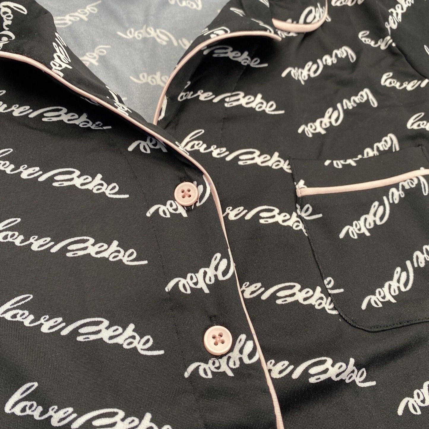 bebe Womens Pajama Sets Button Down Shirt and Shorts Sleepwear Black Pink Size M