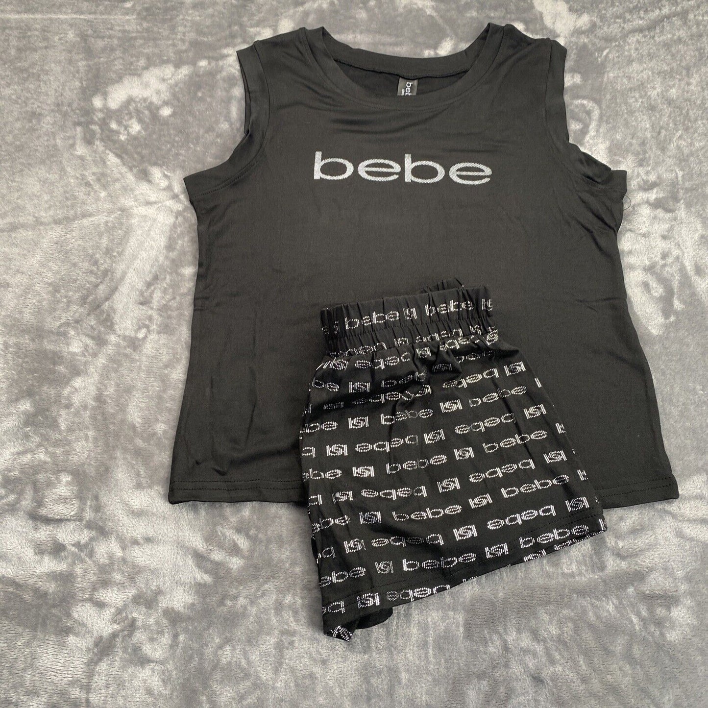 bebe Womens Pajama Sets Tank Top Shirt and Shorts Sleepwear Black Size L
