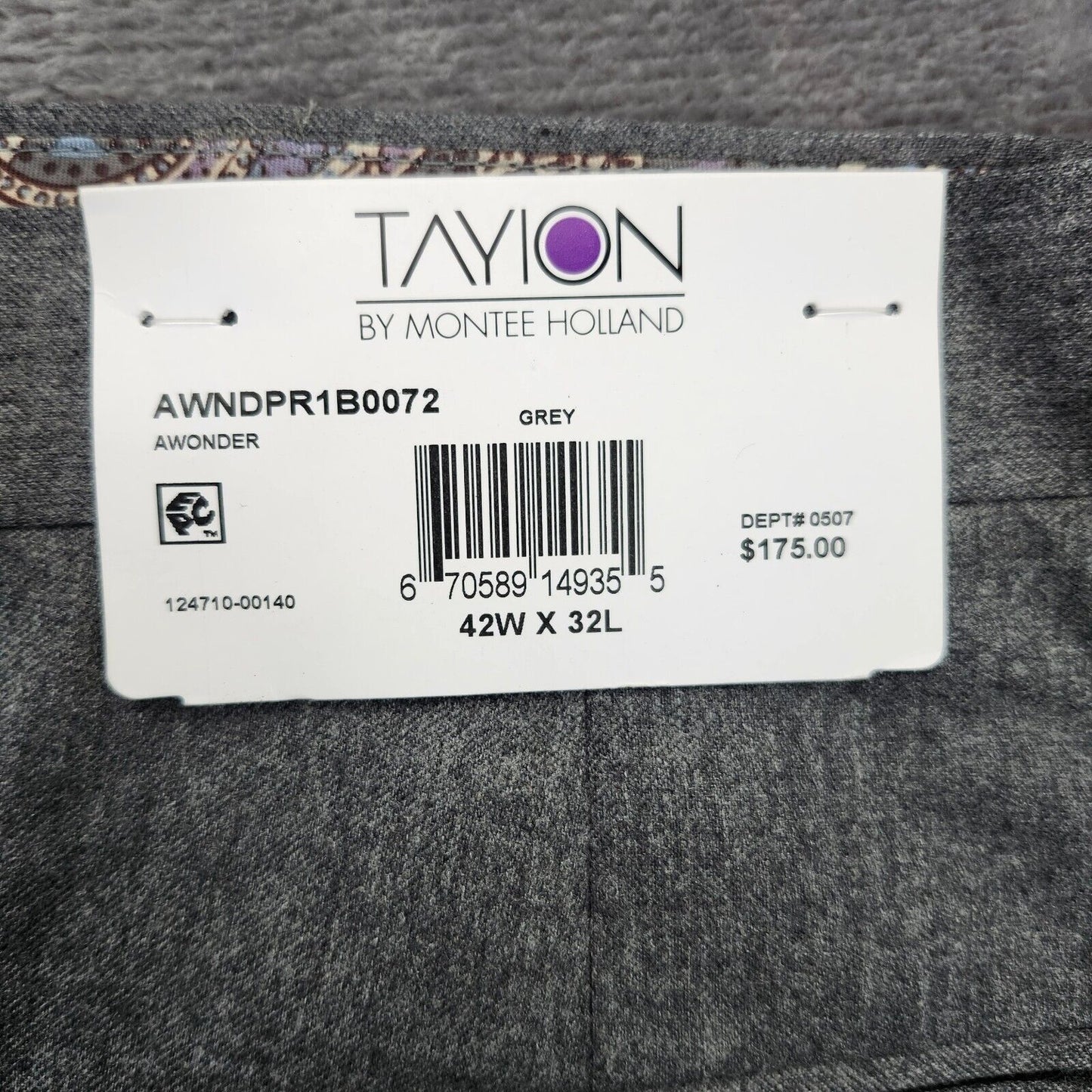Tayion By Montee Holland Mens Classic-Fit Wool-Blend Dress Pants 42W x 32L Grey