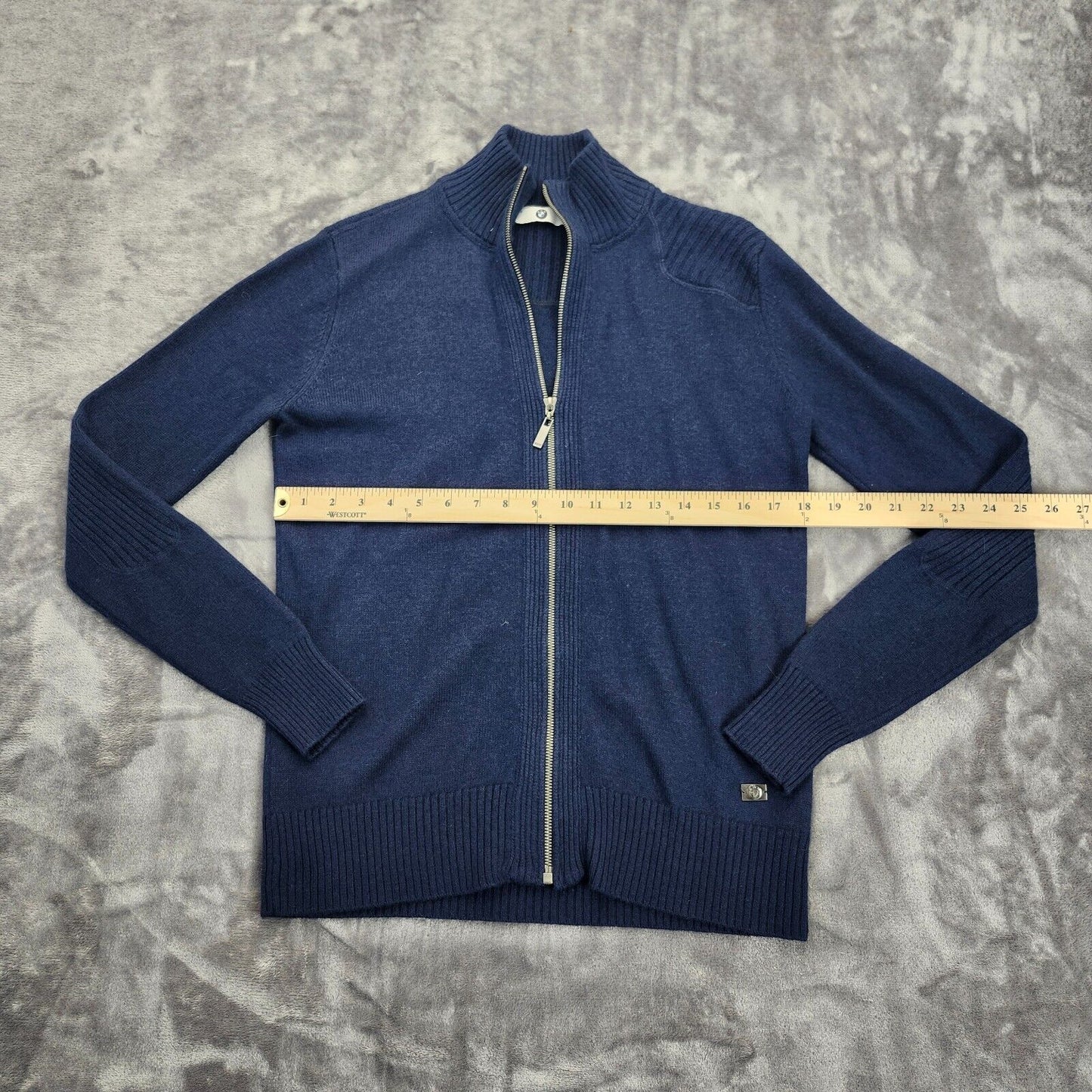BMW Mens Navy Blue Knit Zipup Sweater Size Small